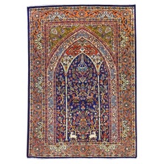 Antiker persischer Täbris-Teppich 3x5 in Marineblau & Mauve, handgefertigt