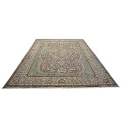 Antique Persian Tabriz 9x12 Green, Brown, & Taupe Handmade Area Rug