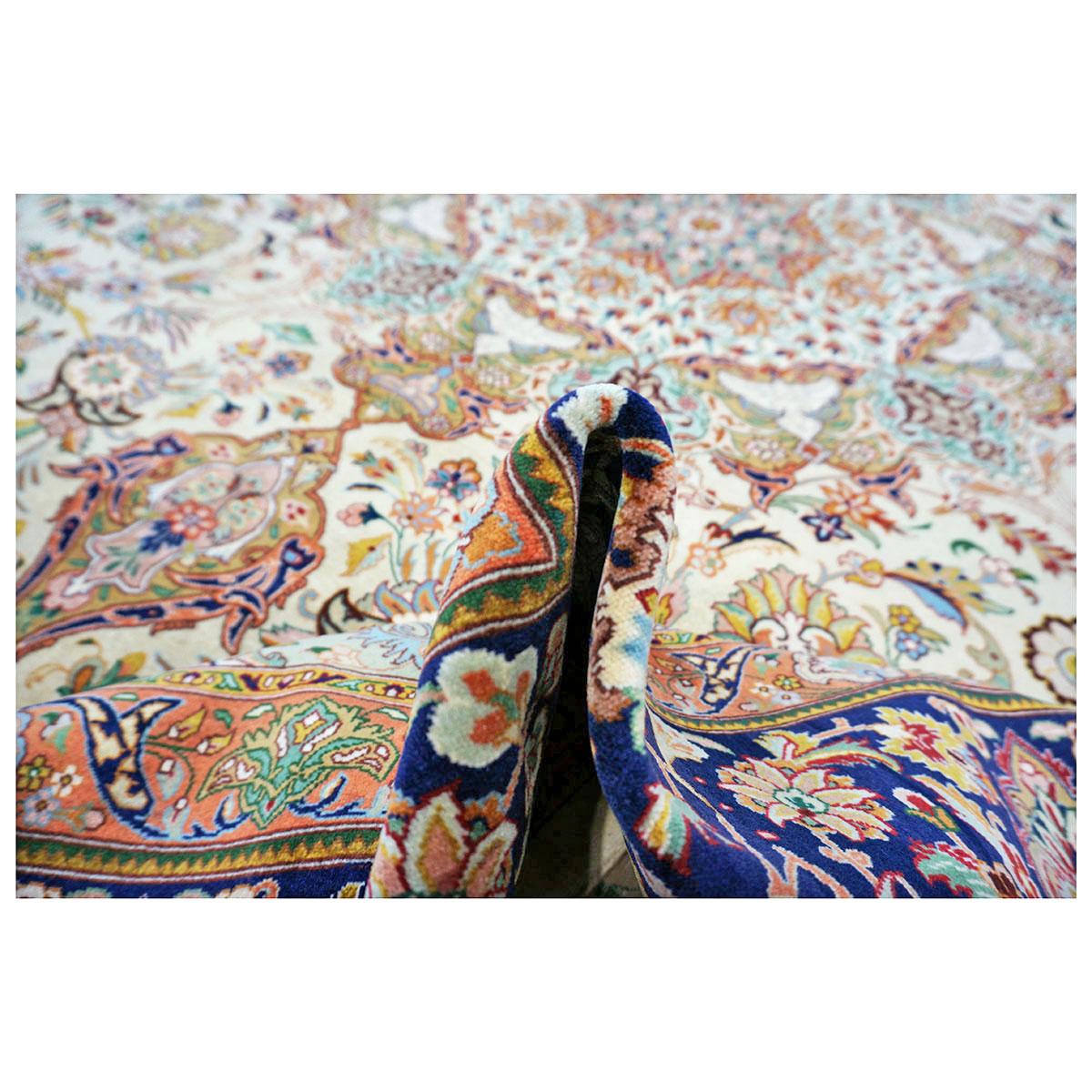 Antike persische Tabriz 9x12 Elfenbein, Pfirsich, & Marine handgefertigten Bereich Teppich im Angebot 3