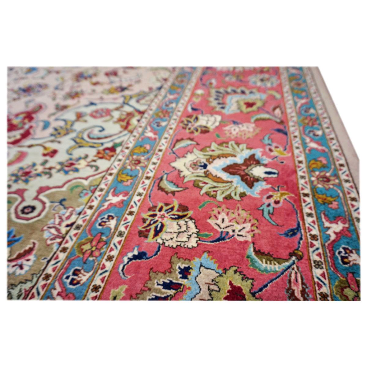 Mid-20th Century Antique Persian Tabriz 9x12 Red, Green, & Ivory Handmade Area Rug For Sale