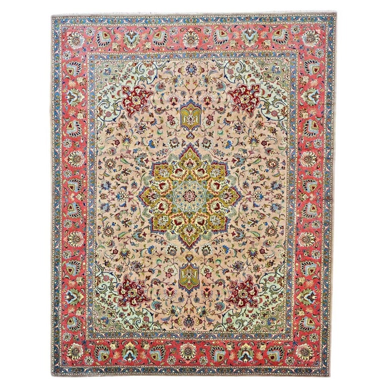 Antique Persian Tabriz 9x12 Red, Green, and Ivory Handmade Area Rug For Sale  at 1stDibs | 9x12 area rugs