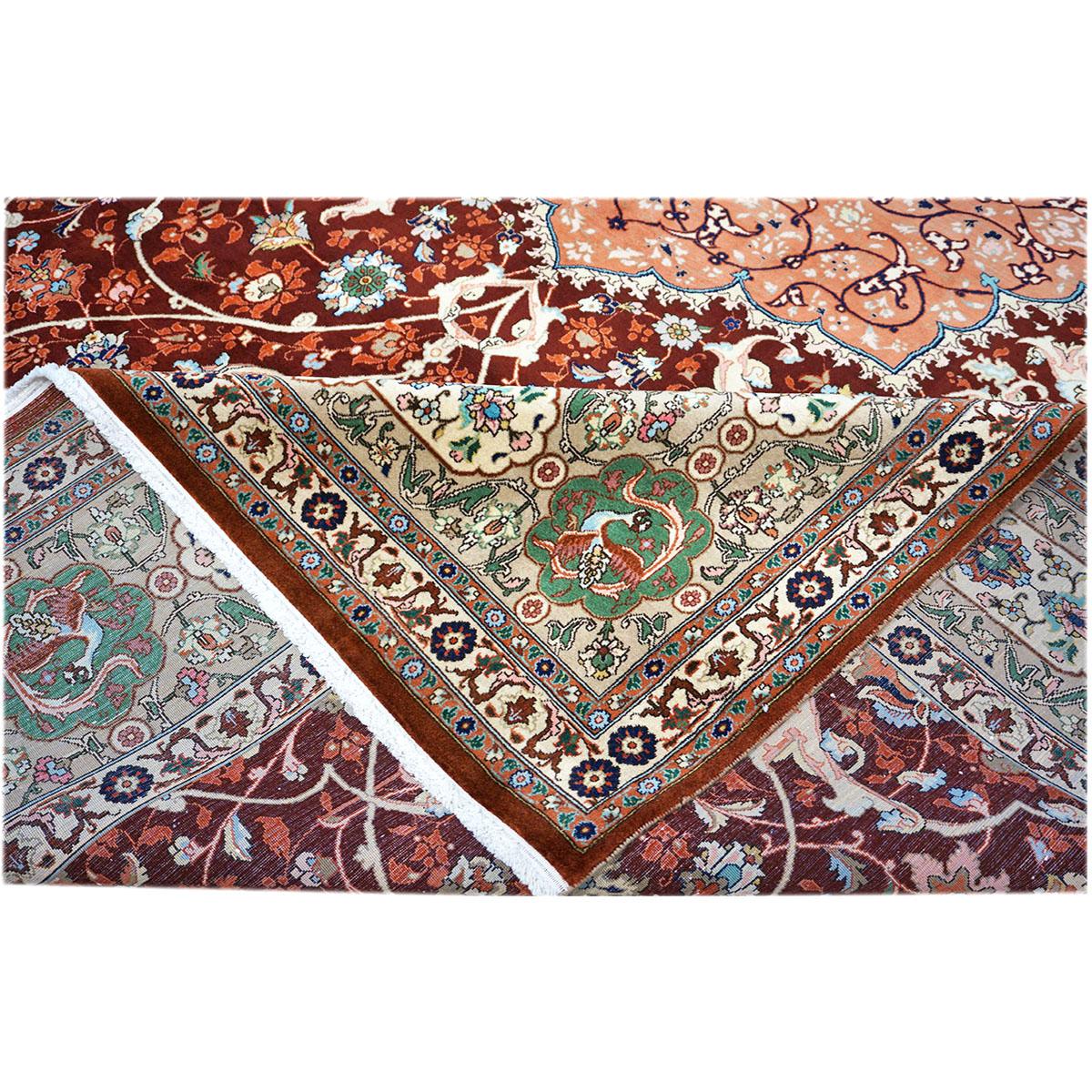 Antique Persian Tabriz 9x12 Red, Ivory, & Green Handmade Area Rug For Sale 1