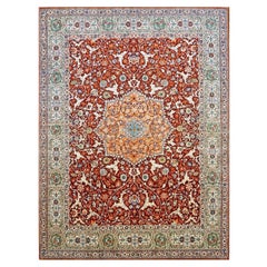 Vintage Persian Tabriz 9x12 Red, Ivory, & Green Handmade Area Rug