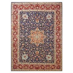Antique Persian Tabriz 9x13 Navy, Red, 
Orange Handmade Area Rug