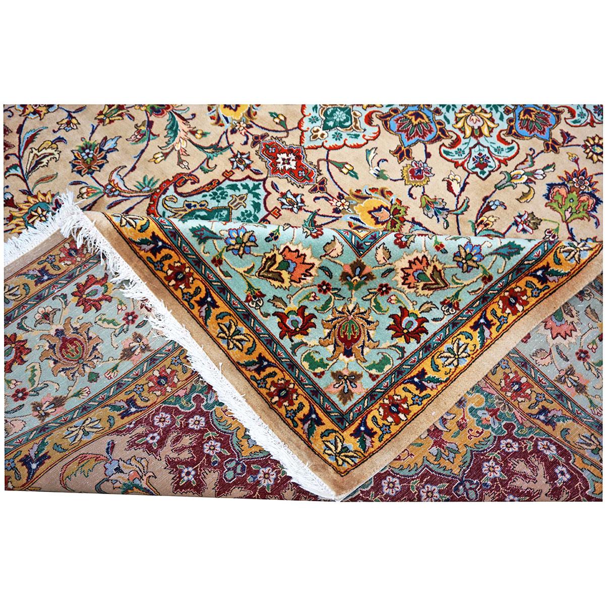 Antique Persian Tabriz 9x13 Tan, Blue, & Yellow Handmade Area Rug 4