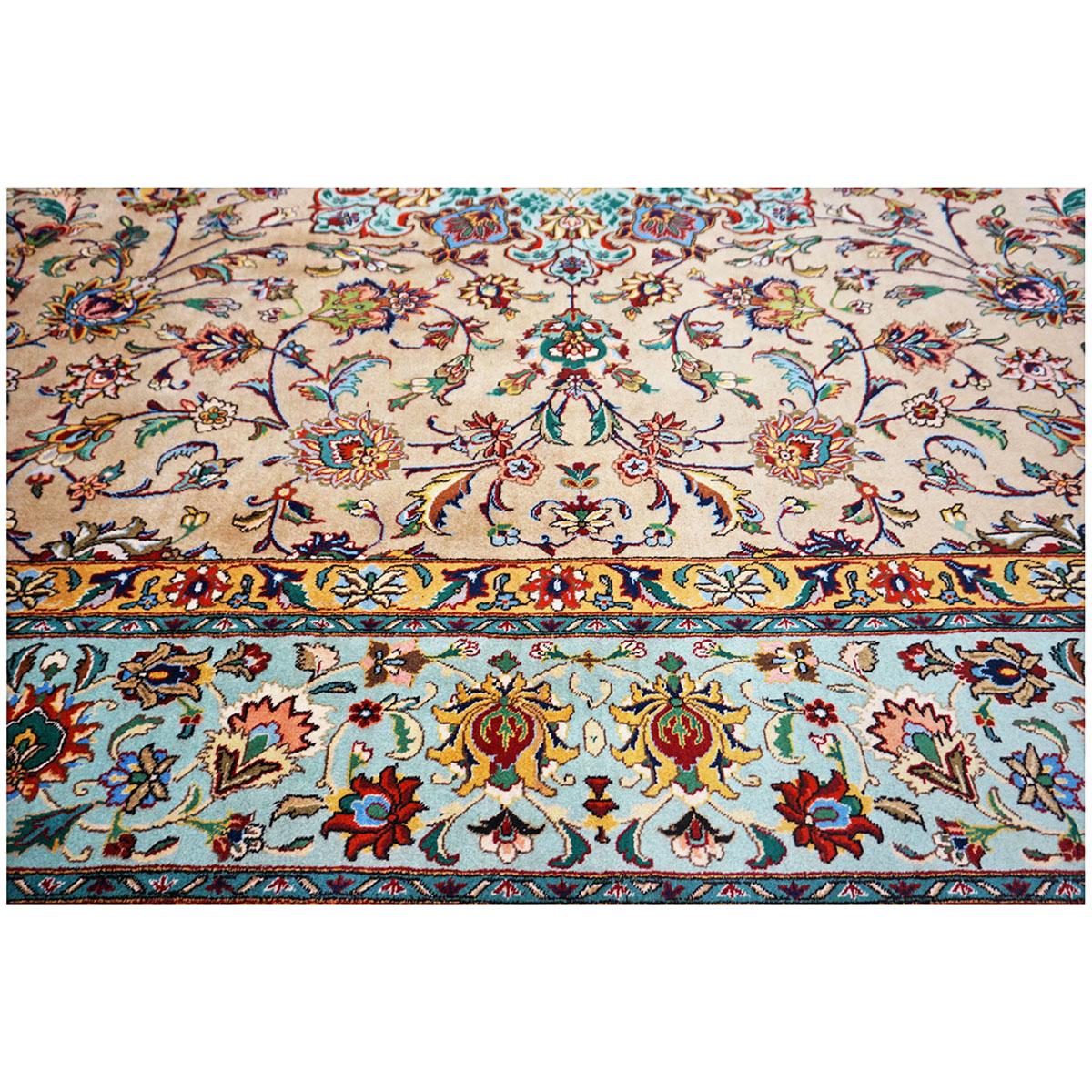 Wool Antique Persian Tabriz 9x13 Tan, Blue, & Yellow Handmade Area Rug