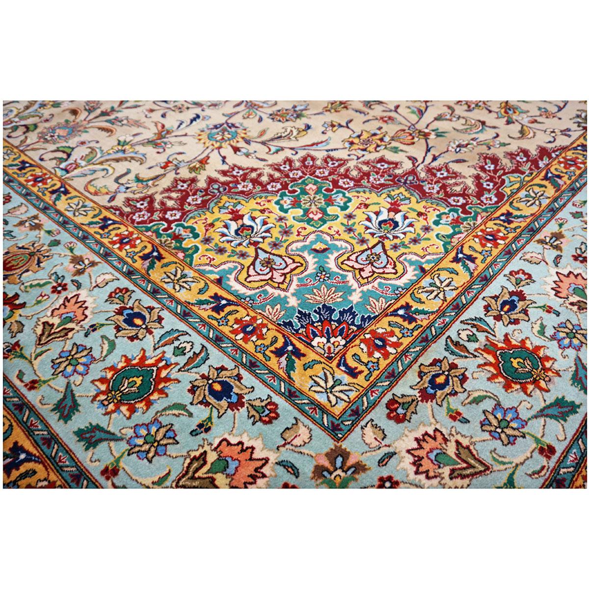 Antique Persian Tabriz 9x13 Tan, Blue, & Yellow Handmade Area Rug 1
