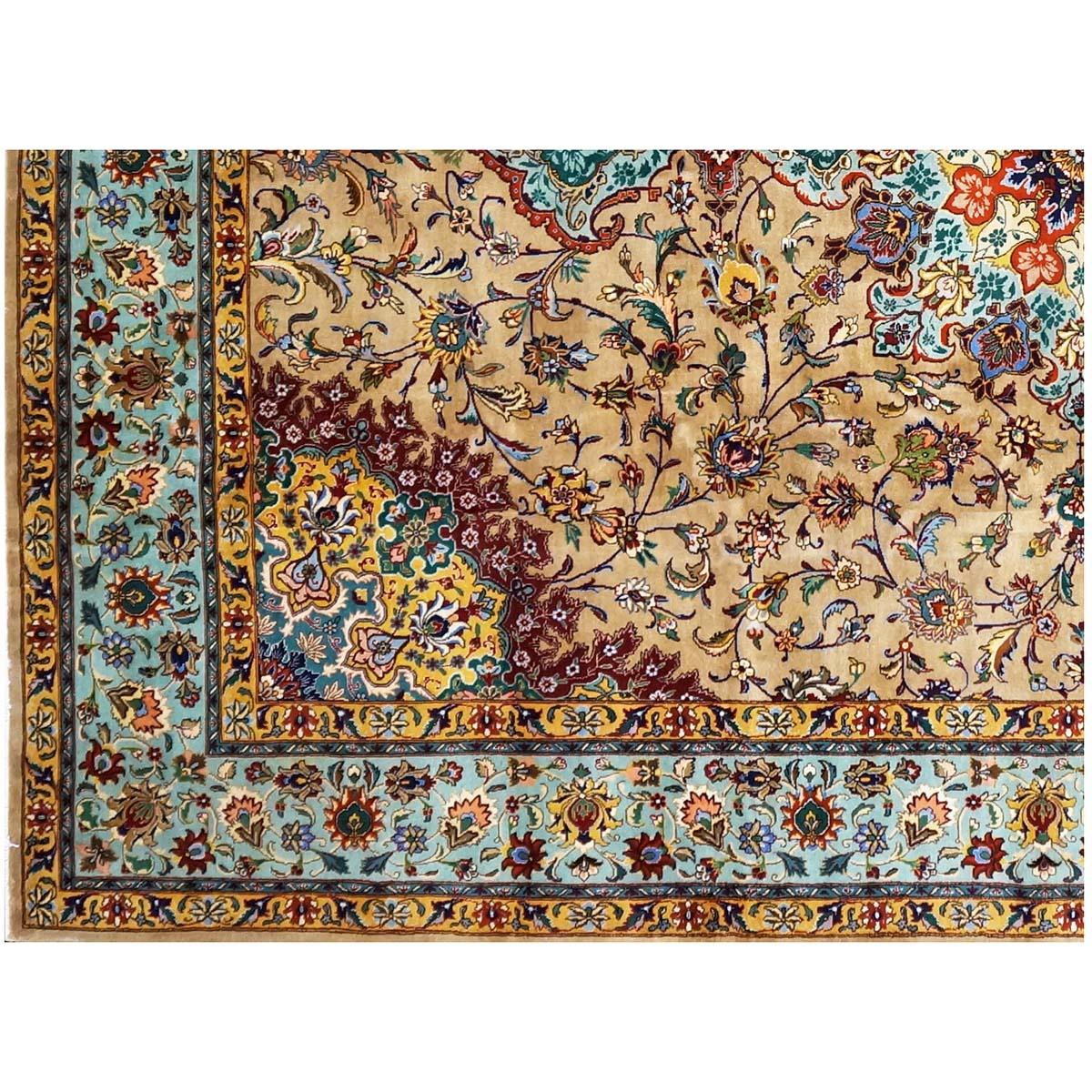 Antique Persian Tabriz 9x13 Tan, Blue, & Yellow Handmade Area Rug 2