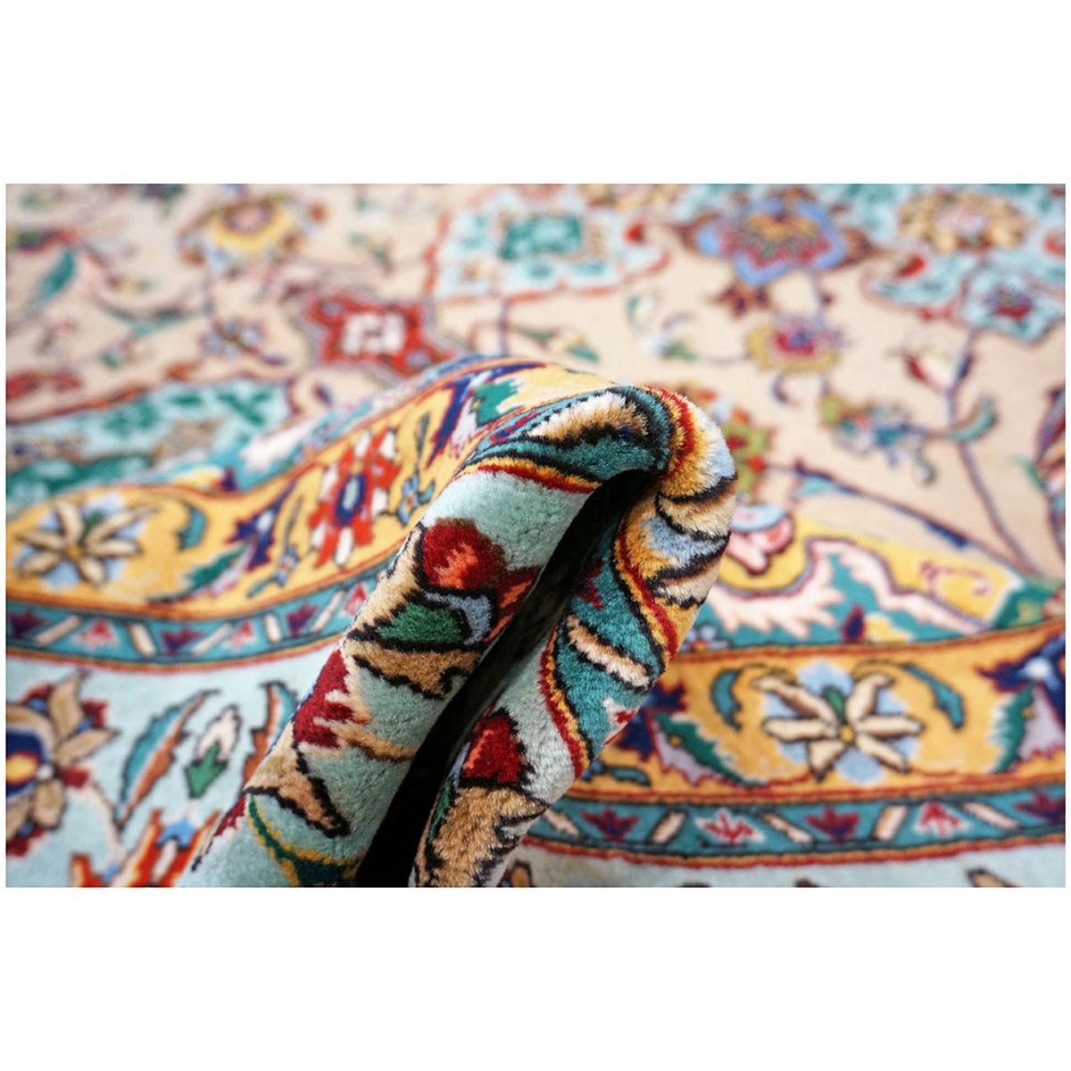 Antique Persian Tabriz 9x13 Tan, Blue, & Yellow Handmade Area Rug 3