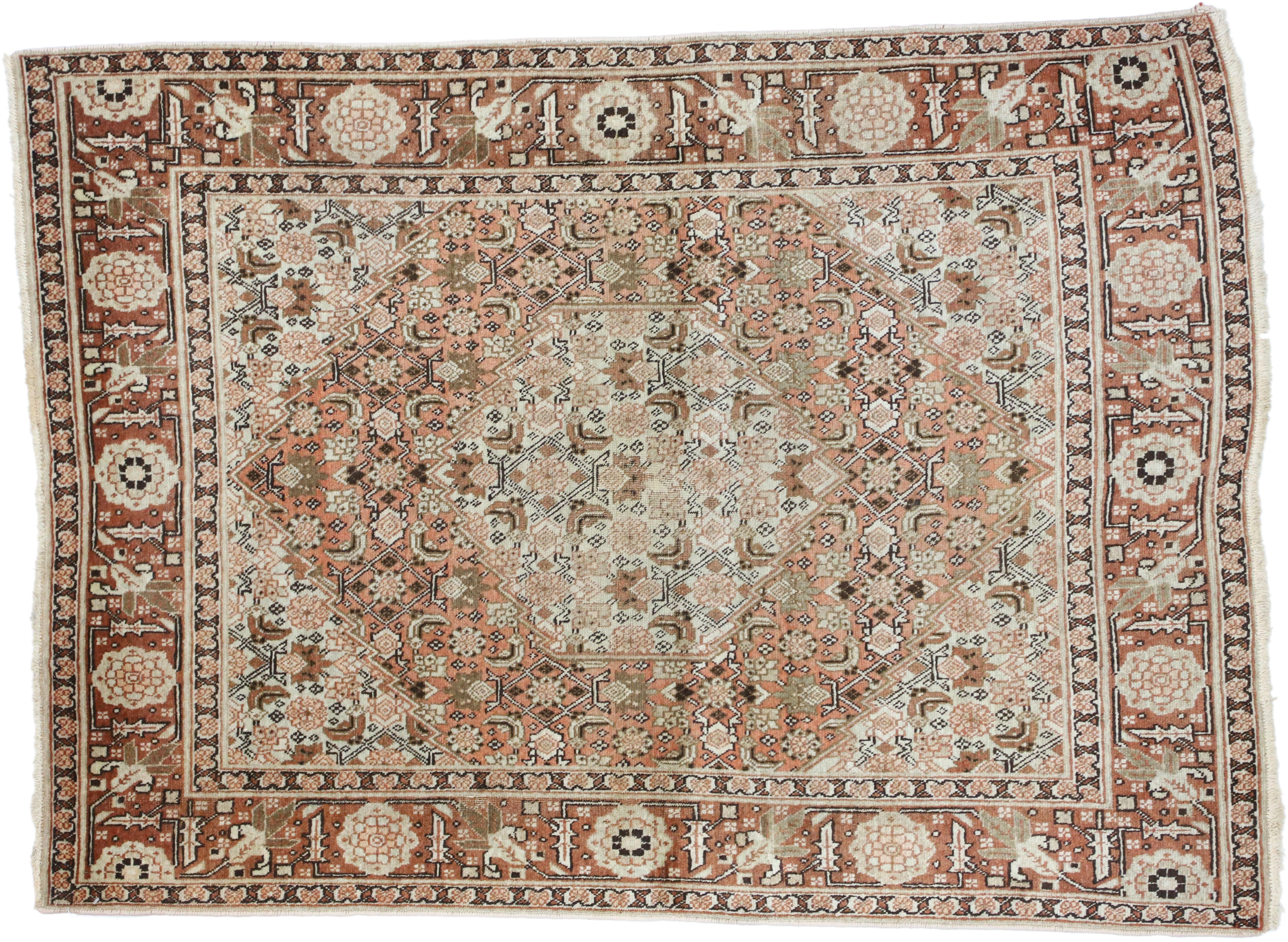 Wool Antique Persian Tabriz Accent Rug, Foyer or Entry Rug with Arts & Crafts Style For Sale