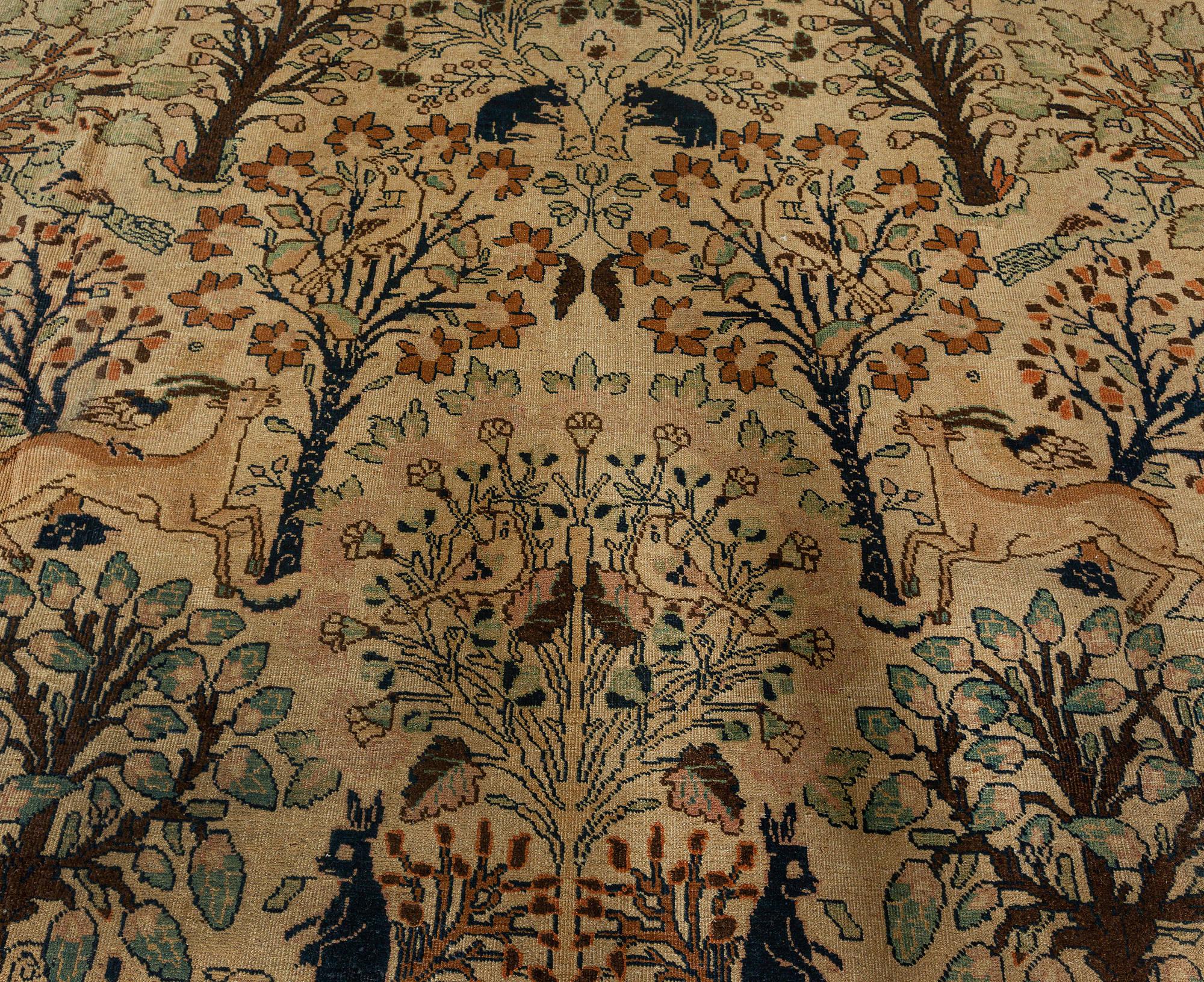 Hand-Knotted Antique Persian Tabriz Animal Design Carpet For Sale