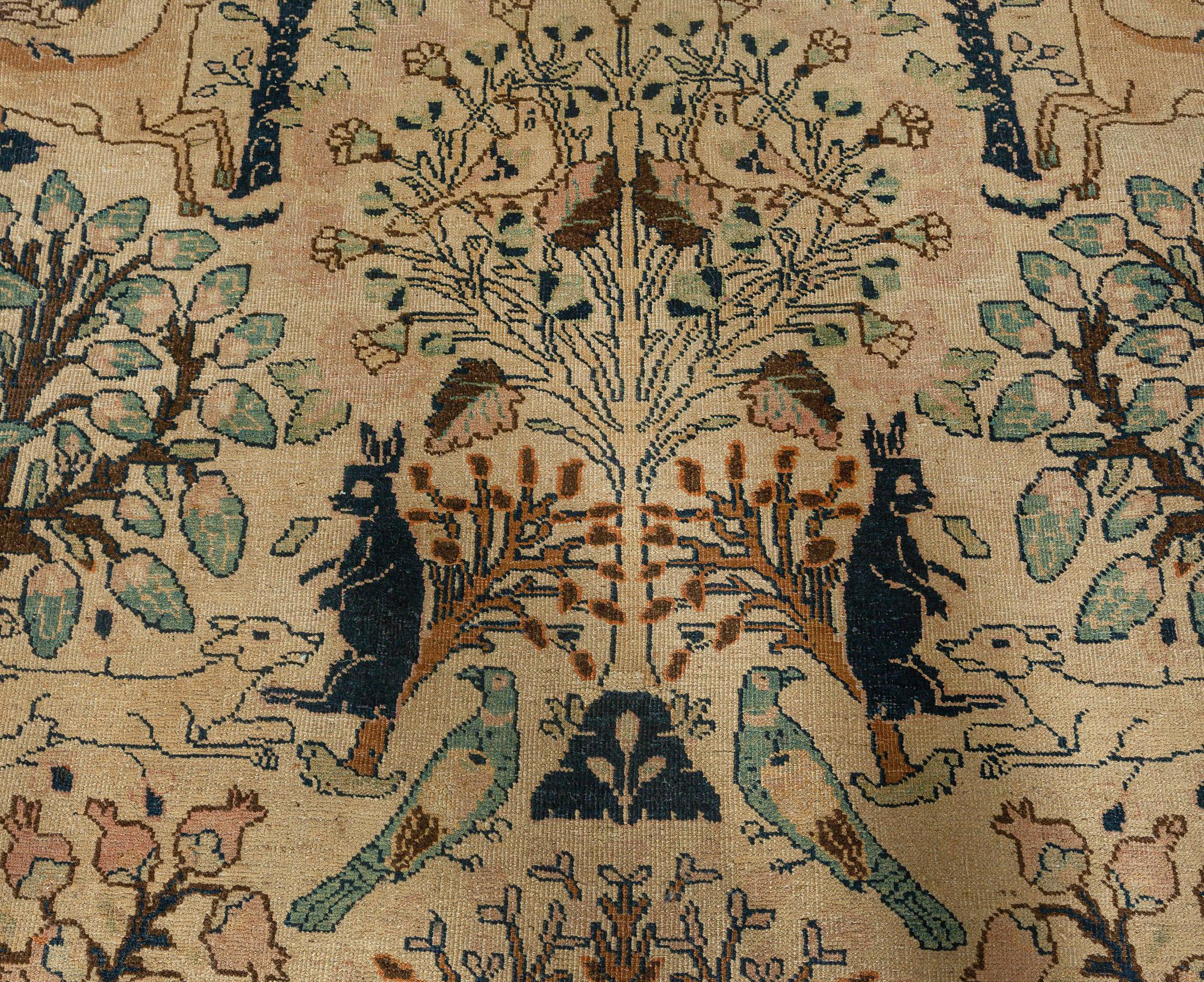 Antique Persian Tabriz Animal Design Carpet In Good Condition For Sale In New York, NY