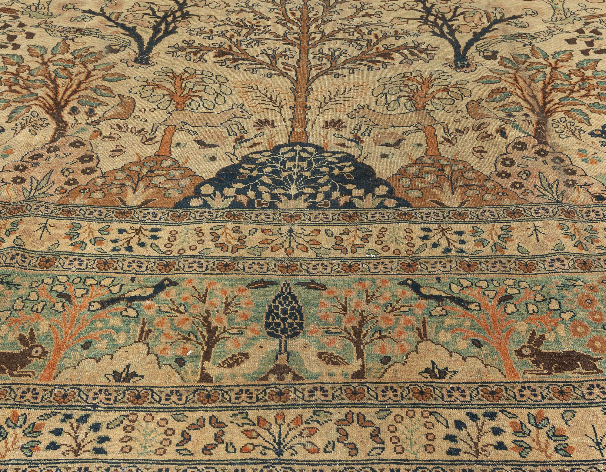 20th Century Antique Persian Tabriz Animal Design Carpet For Sale