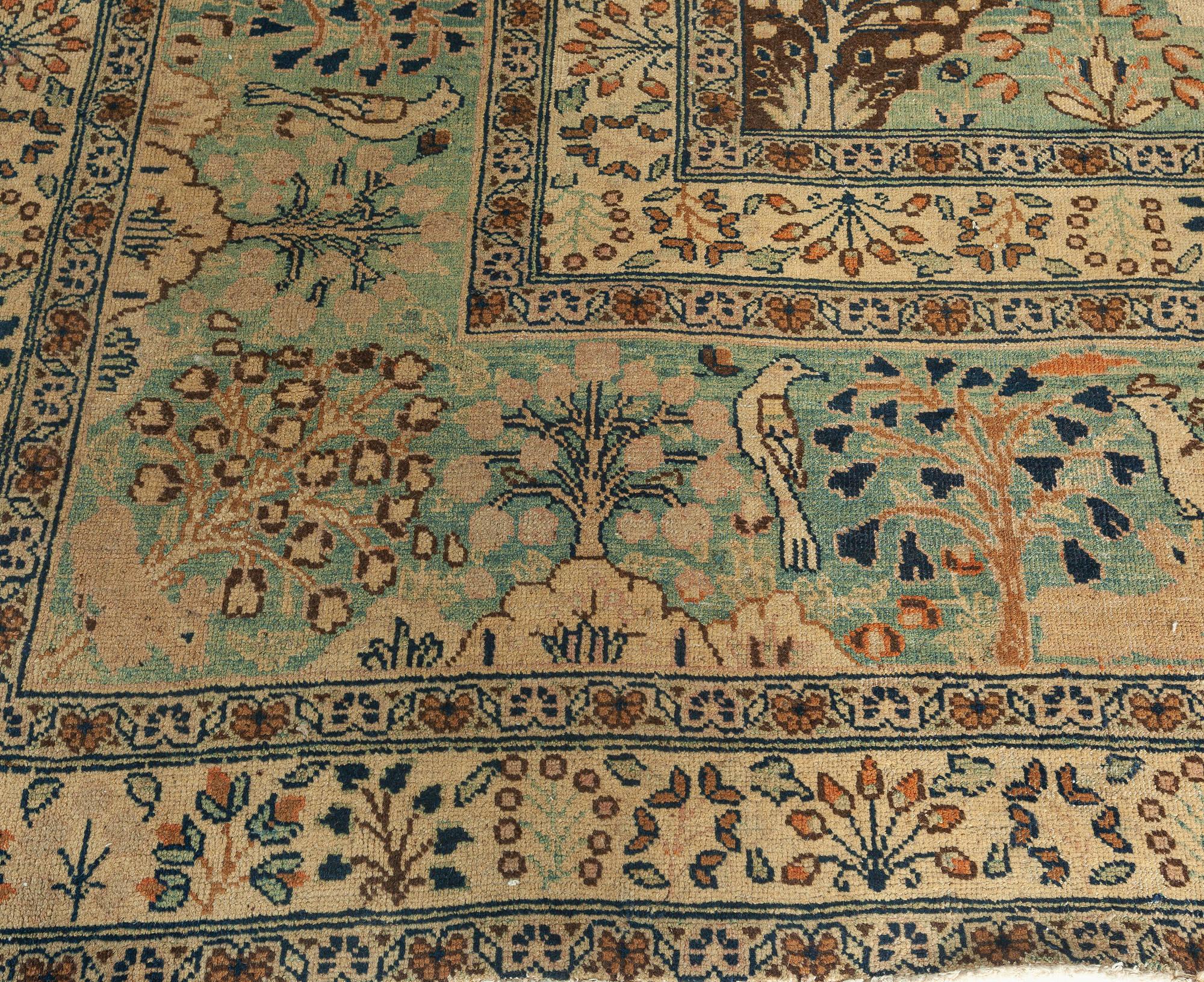Wool Antique Persian Tabriz Animal Design Carpet For Sale
