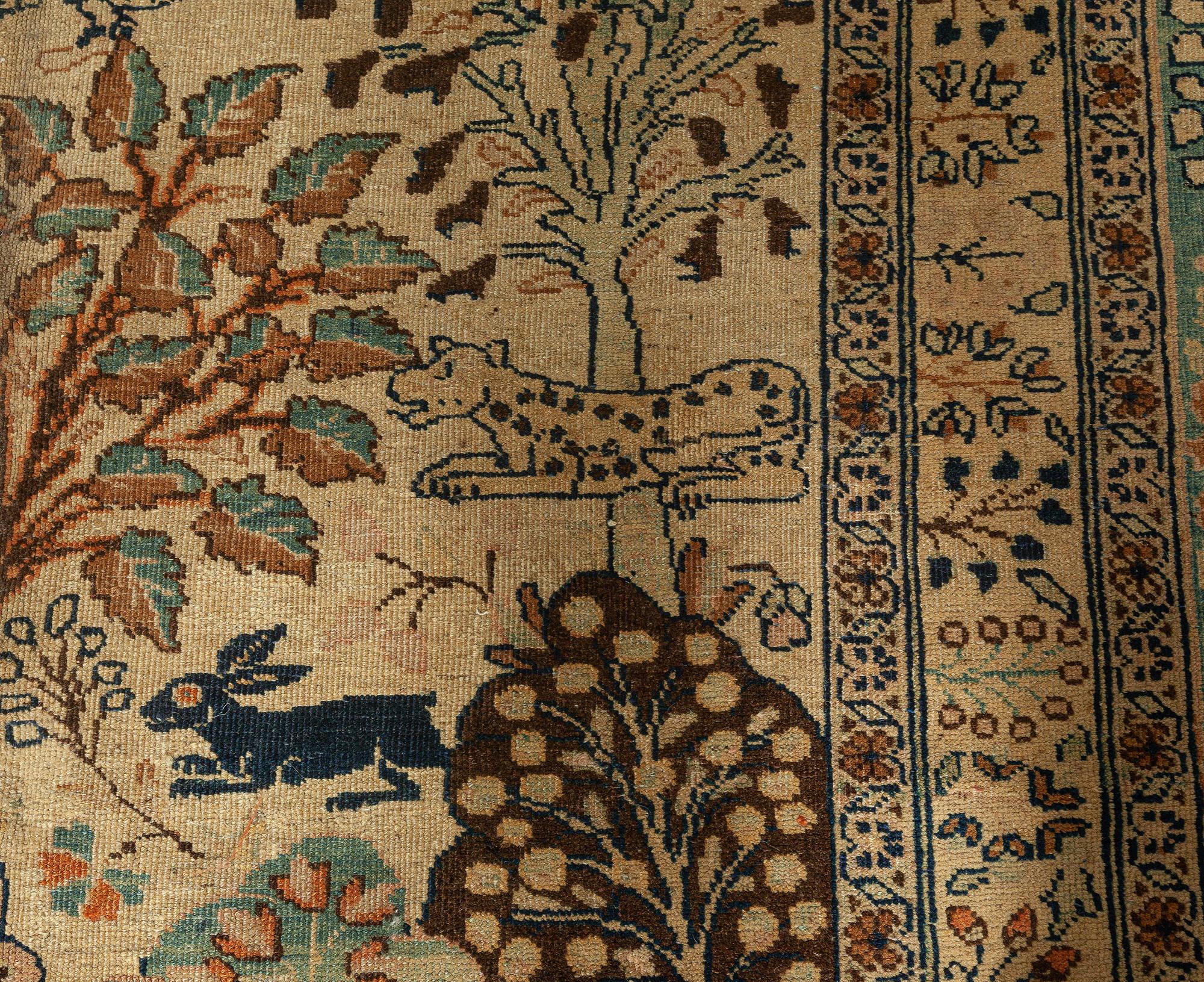 Antique Persian Tabriz Animal Design Carpet For Sale 1