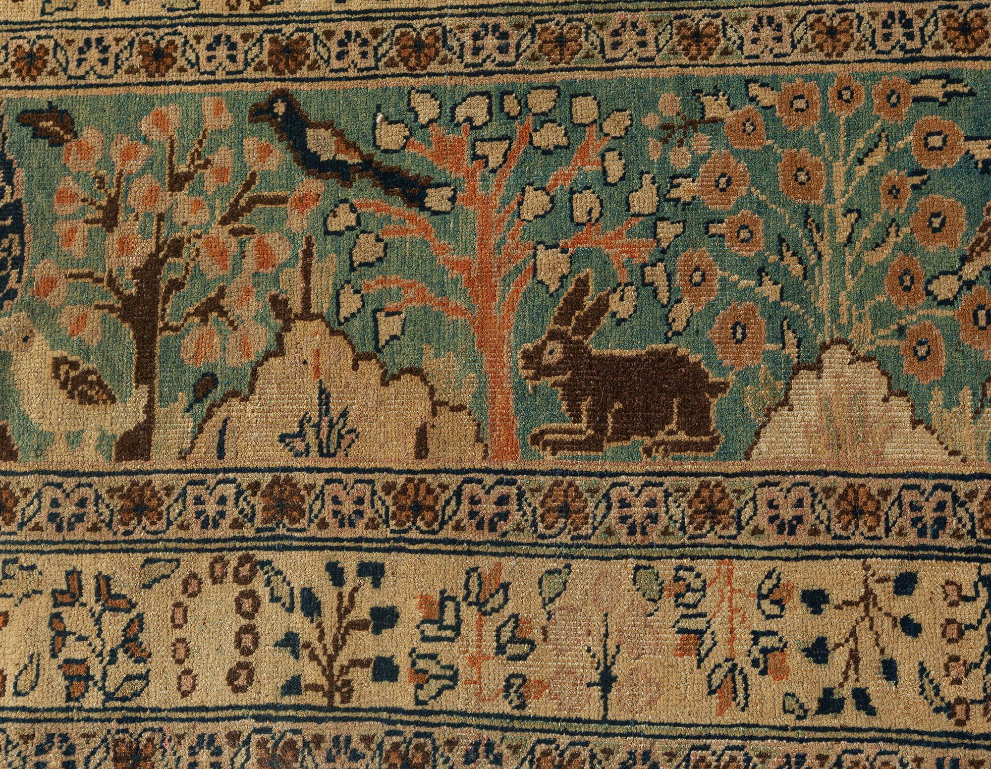 Antique Persian Tabriz Animal Design Carpet For Sale 2