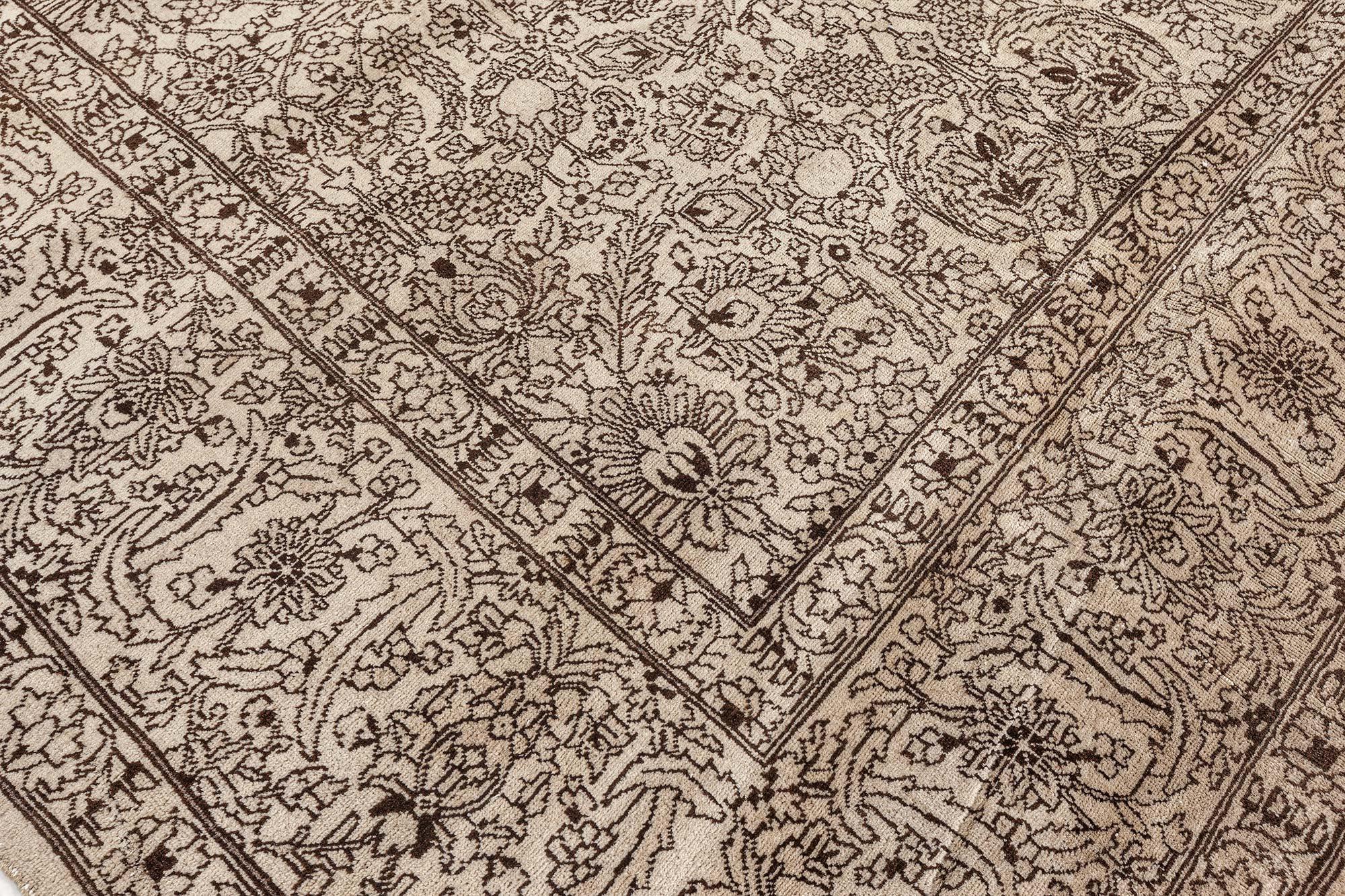 Antique Persian Tabriz Beige and Brown Rug In Good Condition For Sale In New York, NY