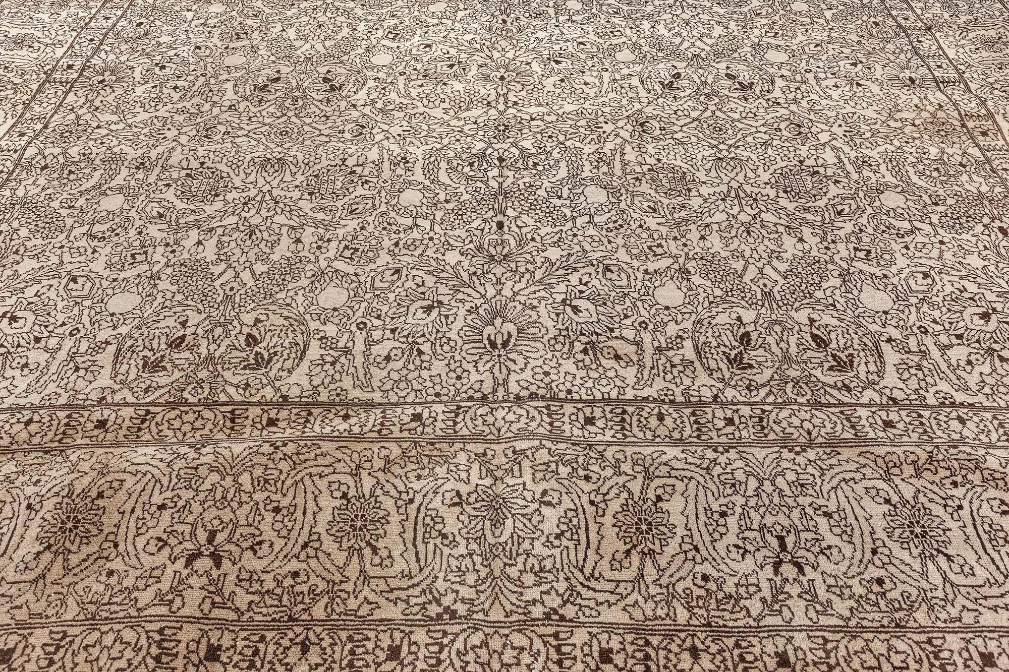 Wool Antique Persian Tabriz Beige and Brown Rug For Sale