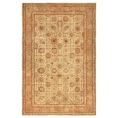 Antique Persian Tabriz Beige and Light Brown Hand Knotted Wool Rug