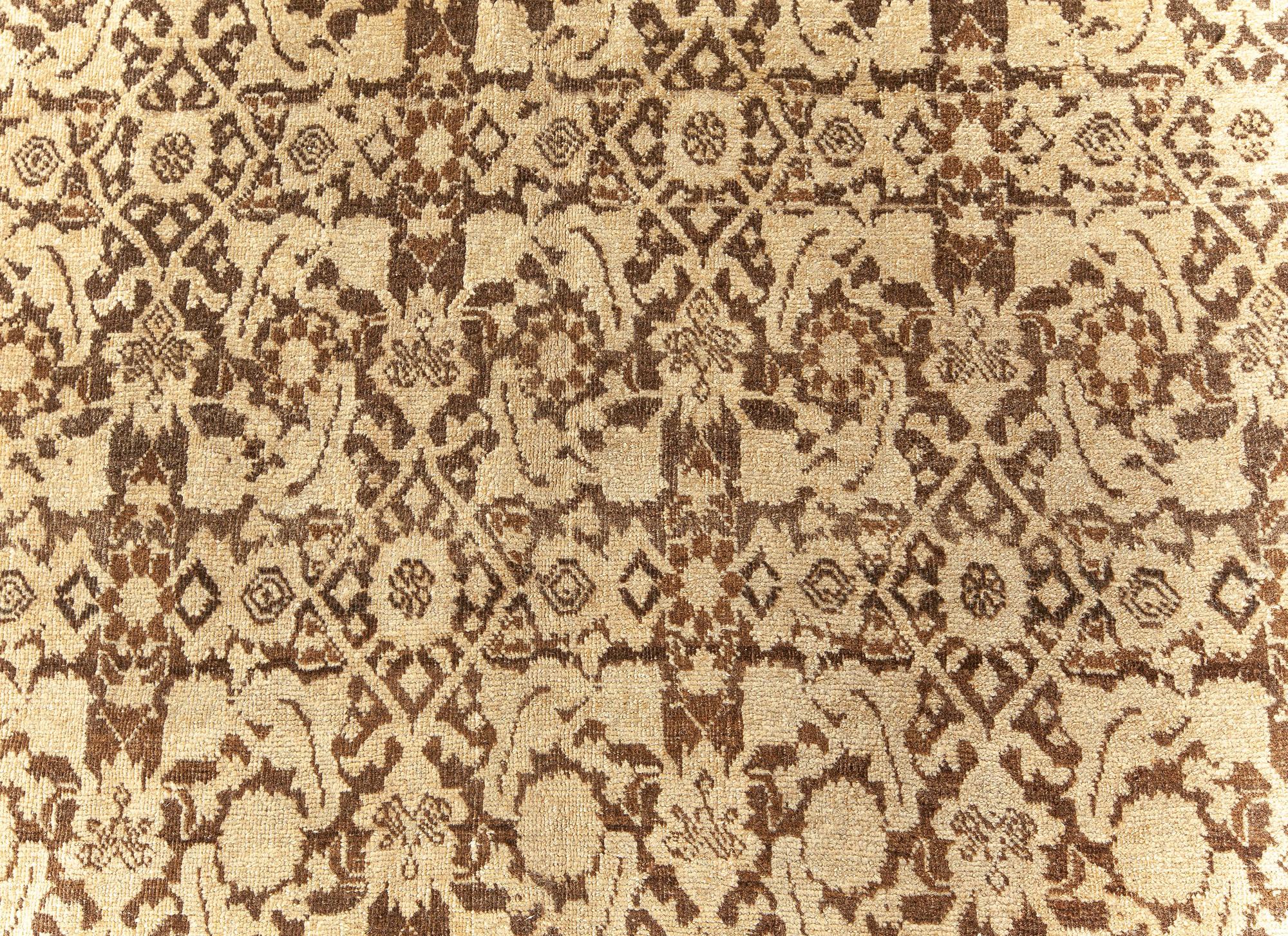 Antique Persian Tabriz Beige Brown Handwoven Wool Rug
Size: 11'4