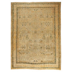 Tapis persan antique Tabriz beige fait à la main