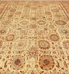 Antique Persian Tabriz Beige and Light Brown Hand Knotted Wool Rug