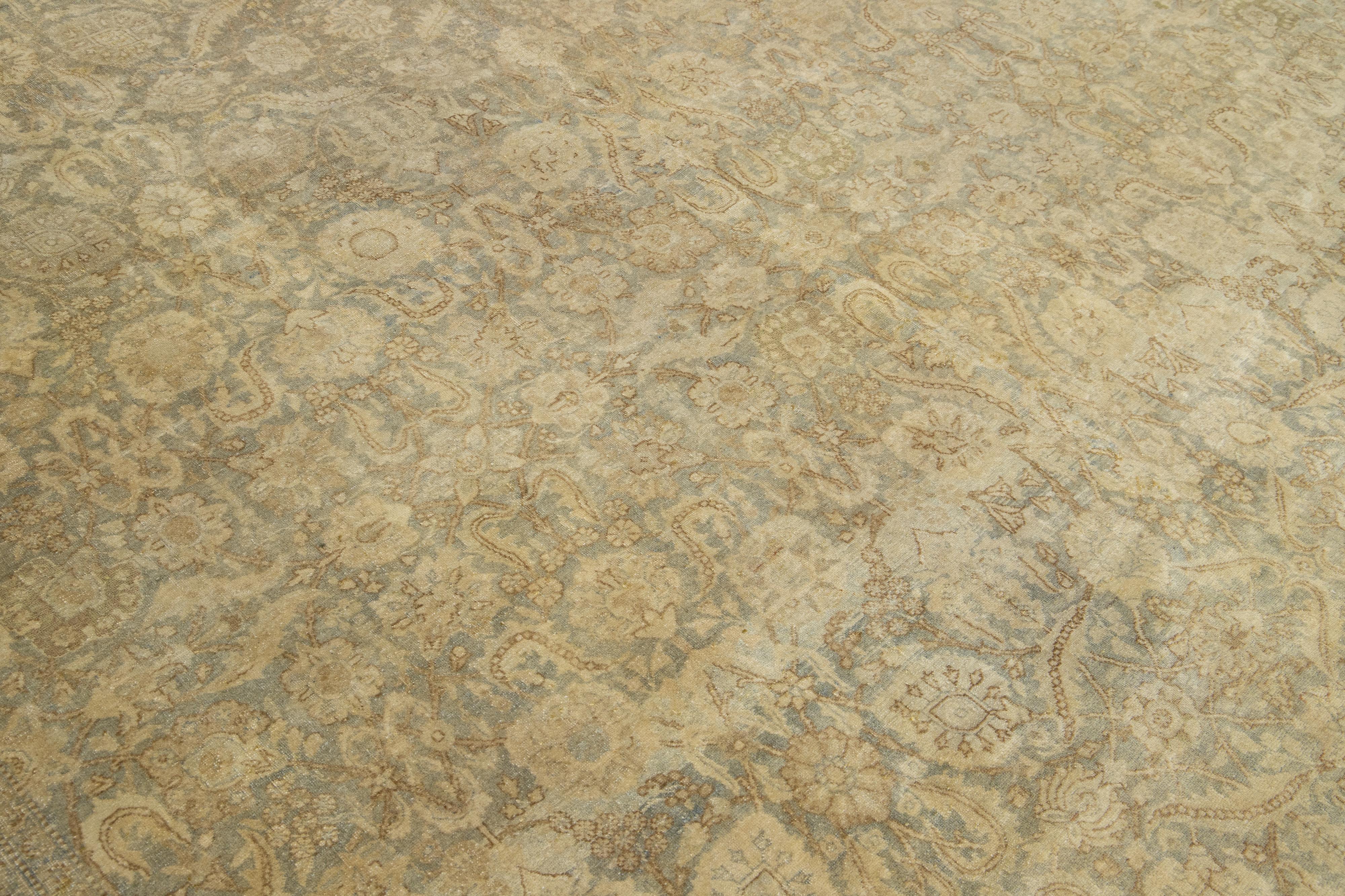 Alfombra Persa Antigua Tabriz De Lana Beige Con Diseño Floral Clásico en venta 5