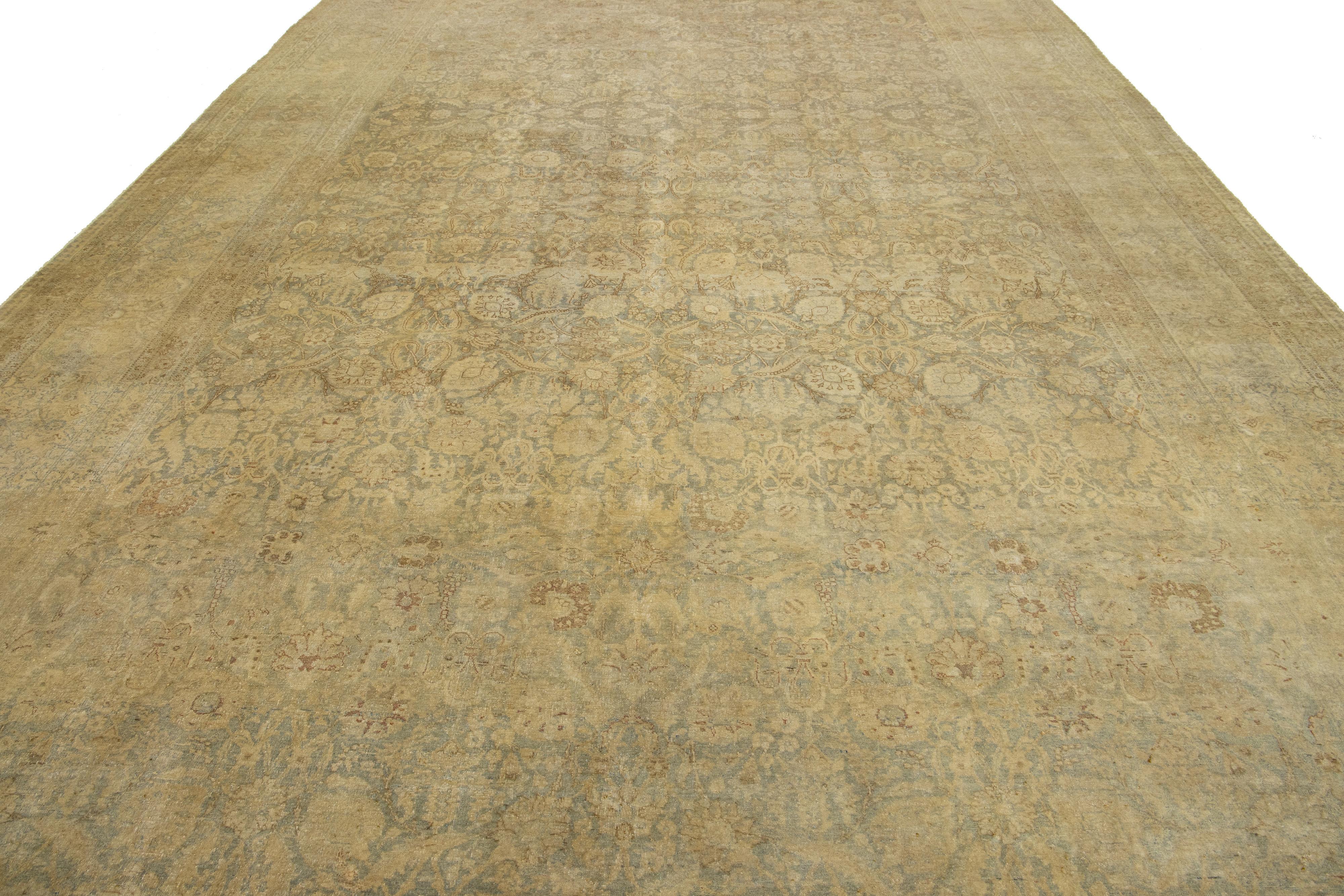 Alfombra Persa Antigua Tabriz De Lana Beige Con Diseño Floral Clásico en venta 4