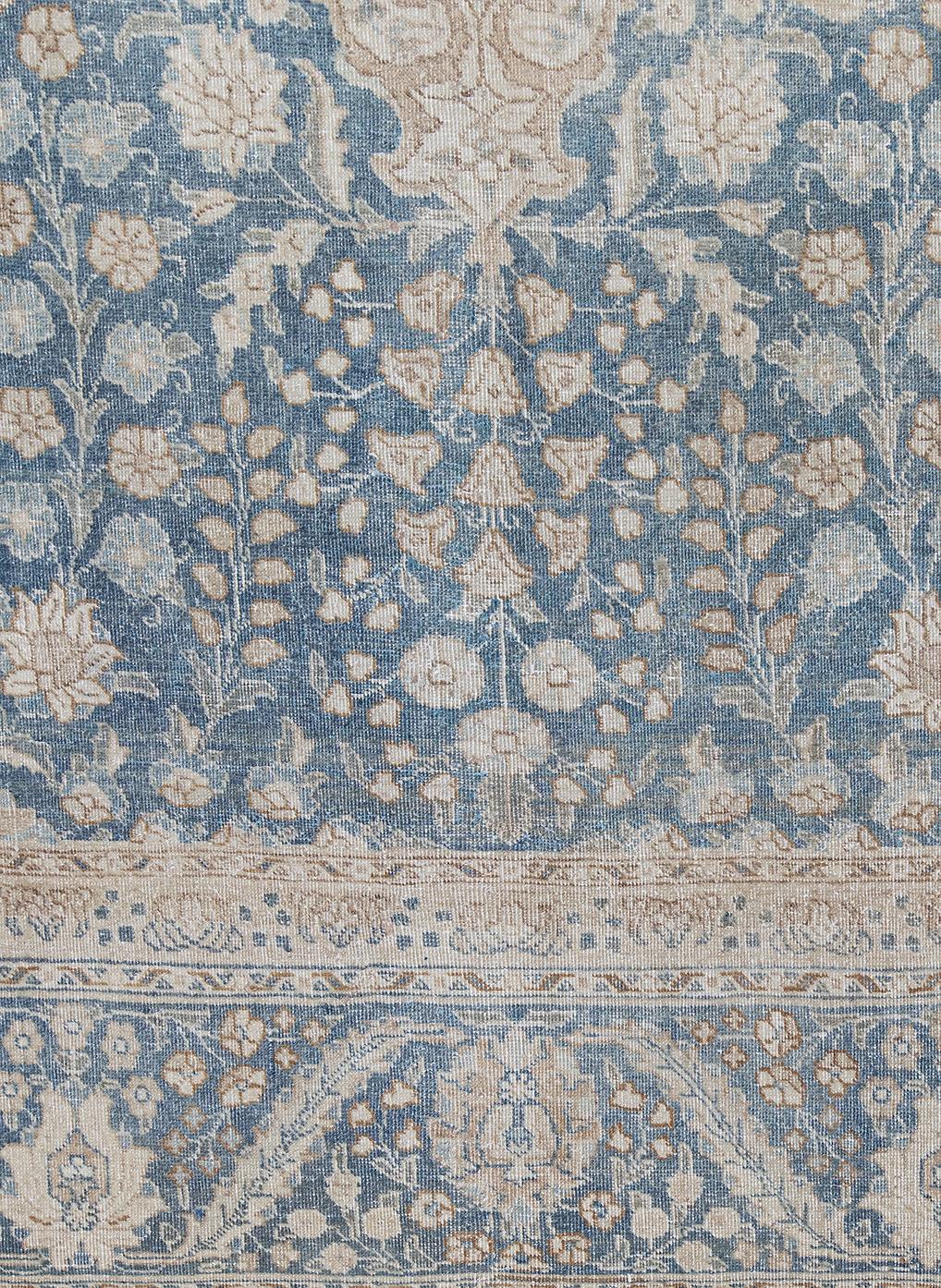 Hand-Knotted Antique Persian Tabriz Blue Rug For Sale