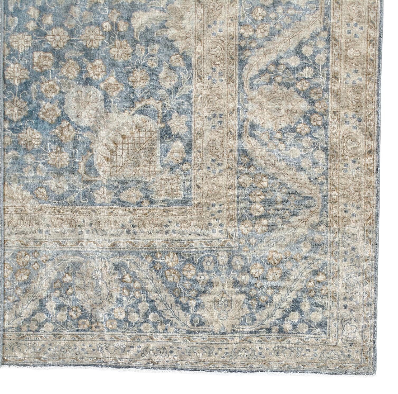 Early 20th Century Antique Persian Tabriz Blue Rug For Sale