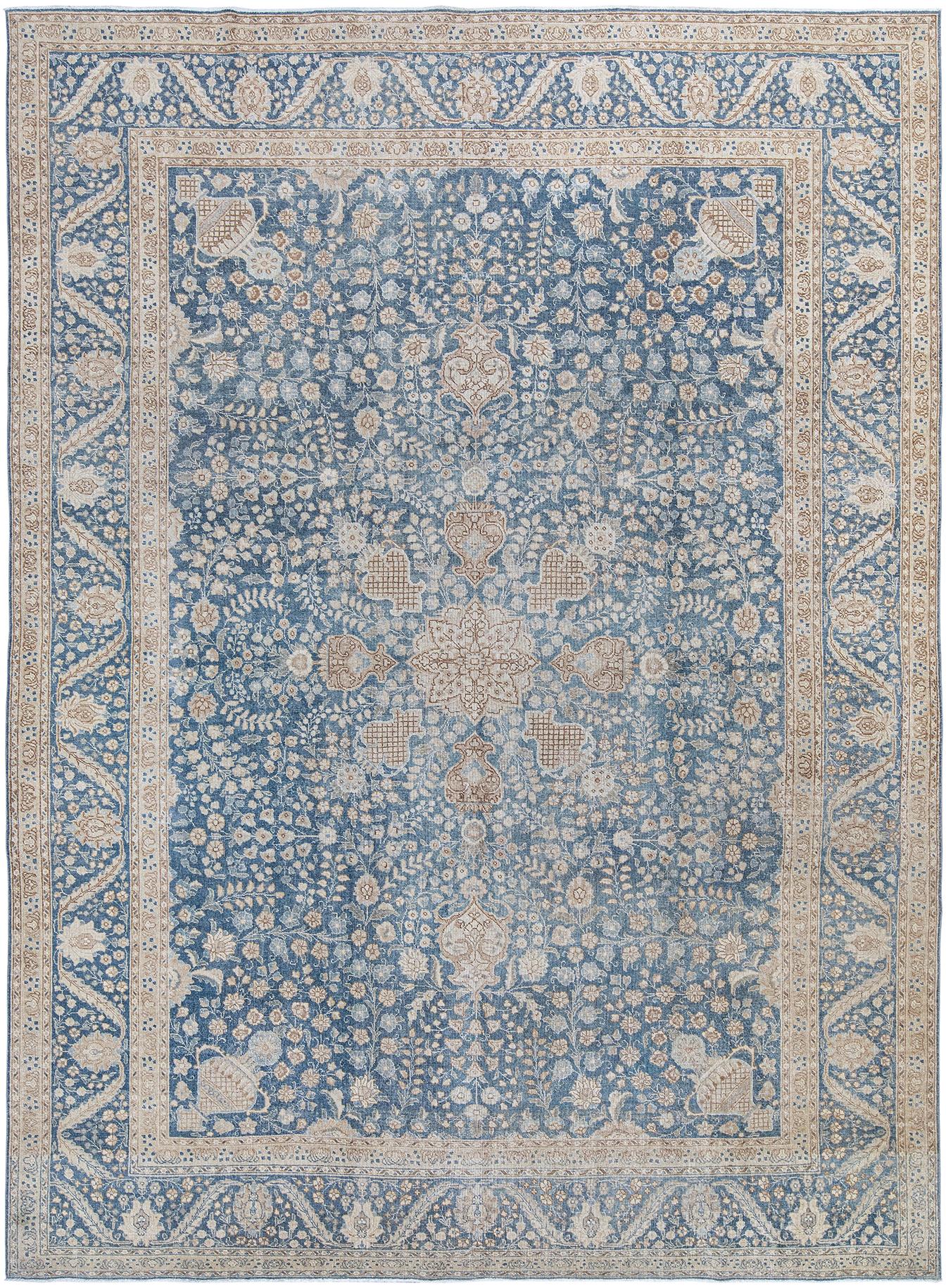 Wool Antique Persian Tabriz Blue Rug For Sale