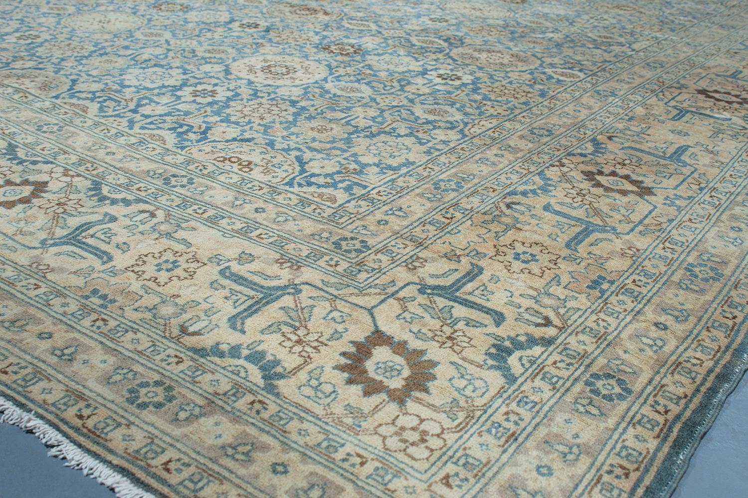 Hand-Knotted Antique Persian Tabriz Blue Wool Rug For Sale