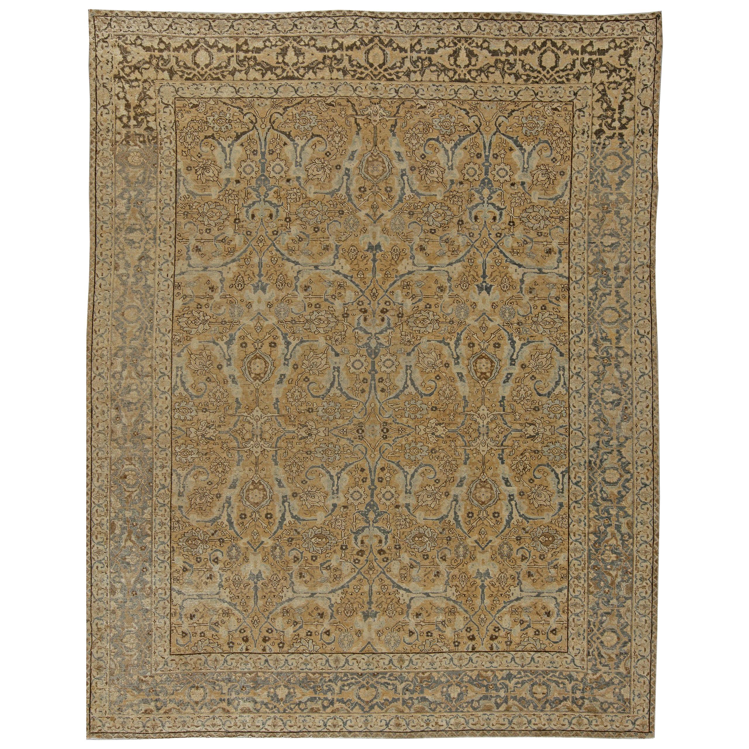 Authentic Persian Tabriz Botanic Handwoven Wool Rug For Sale