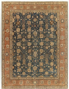 Antique Persian Tabriz Botanic Handmade Wool Rug