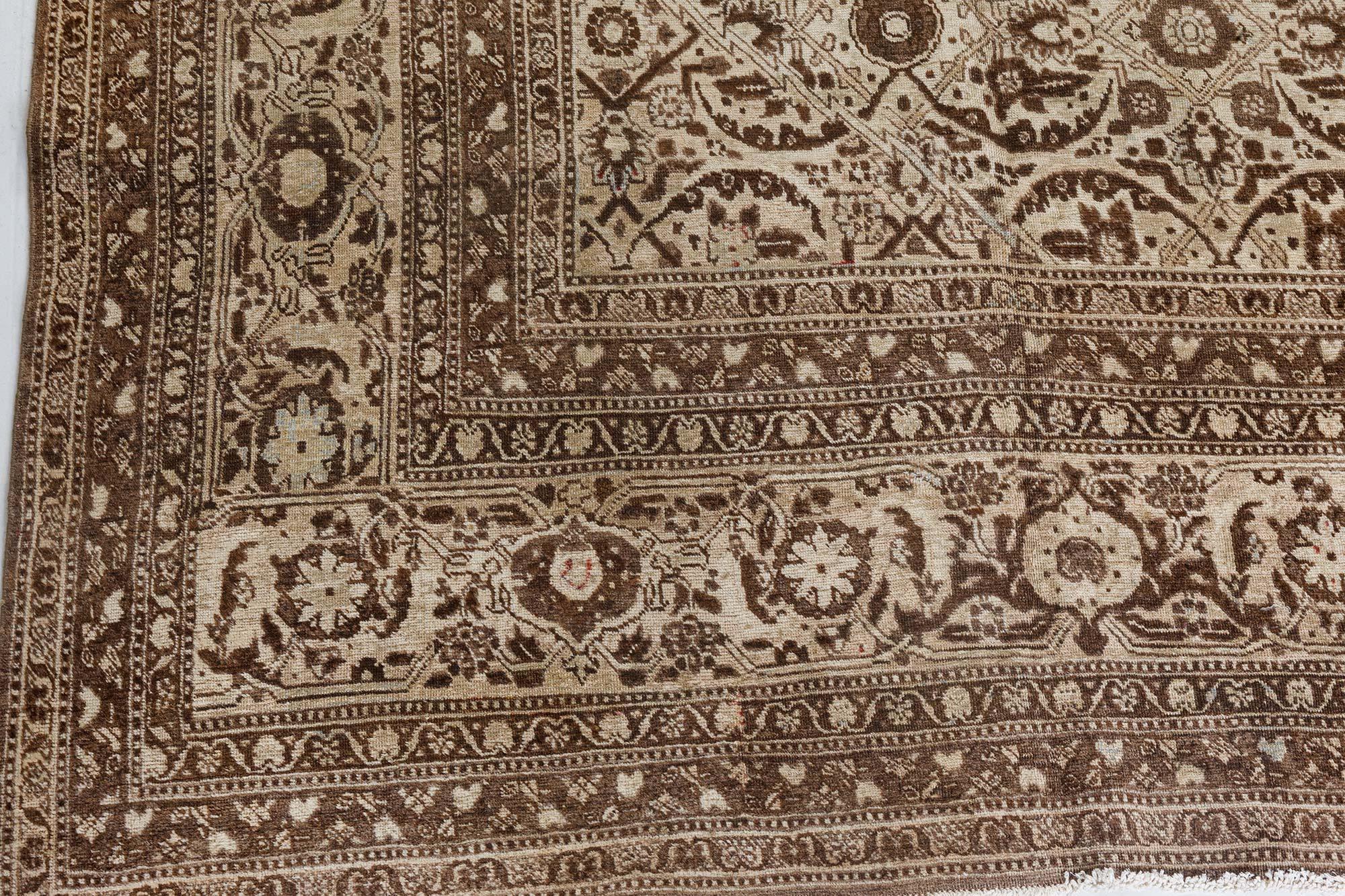Antique tapis persan en laine Tabriz Botanic fait à la main Bon état - En vente à New York, NY