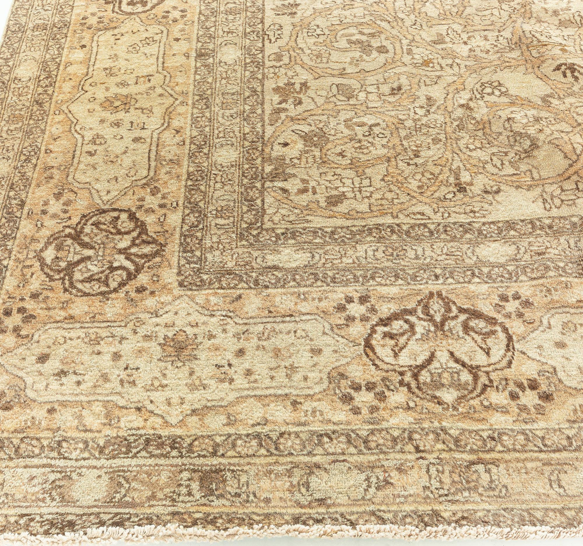 20th Century Antique Persian Tabriz Botanic Handmade Wool Carpet For Sale