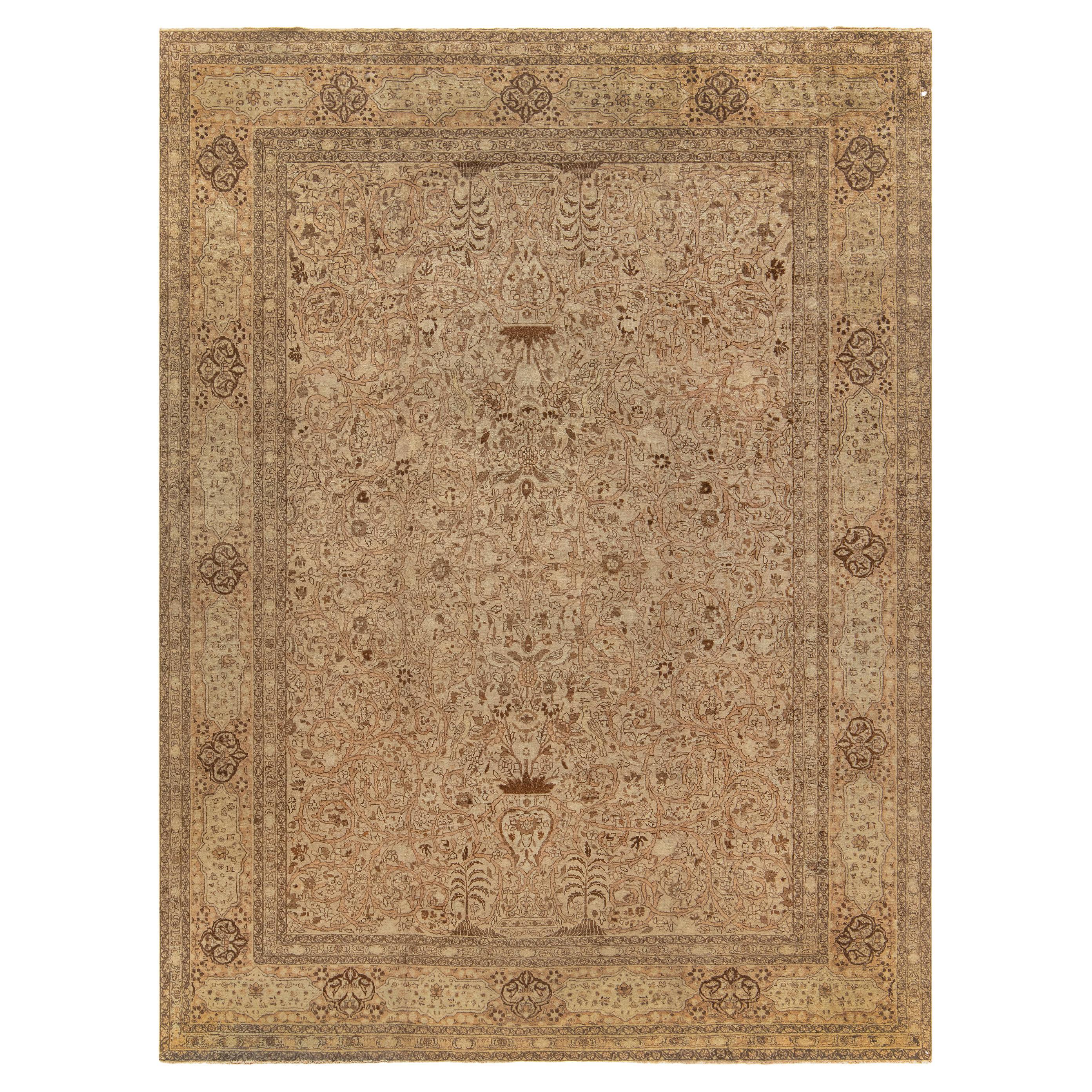 Antique Persian Tabriz Botanic Handmade Wool Carpet