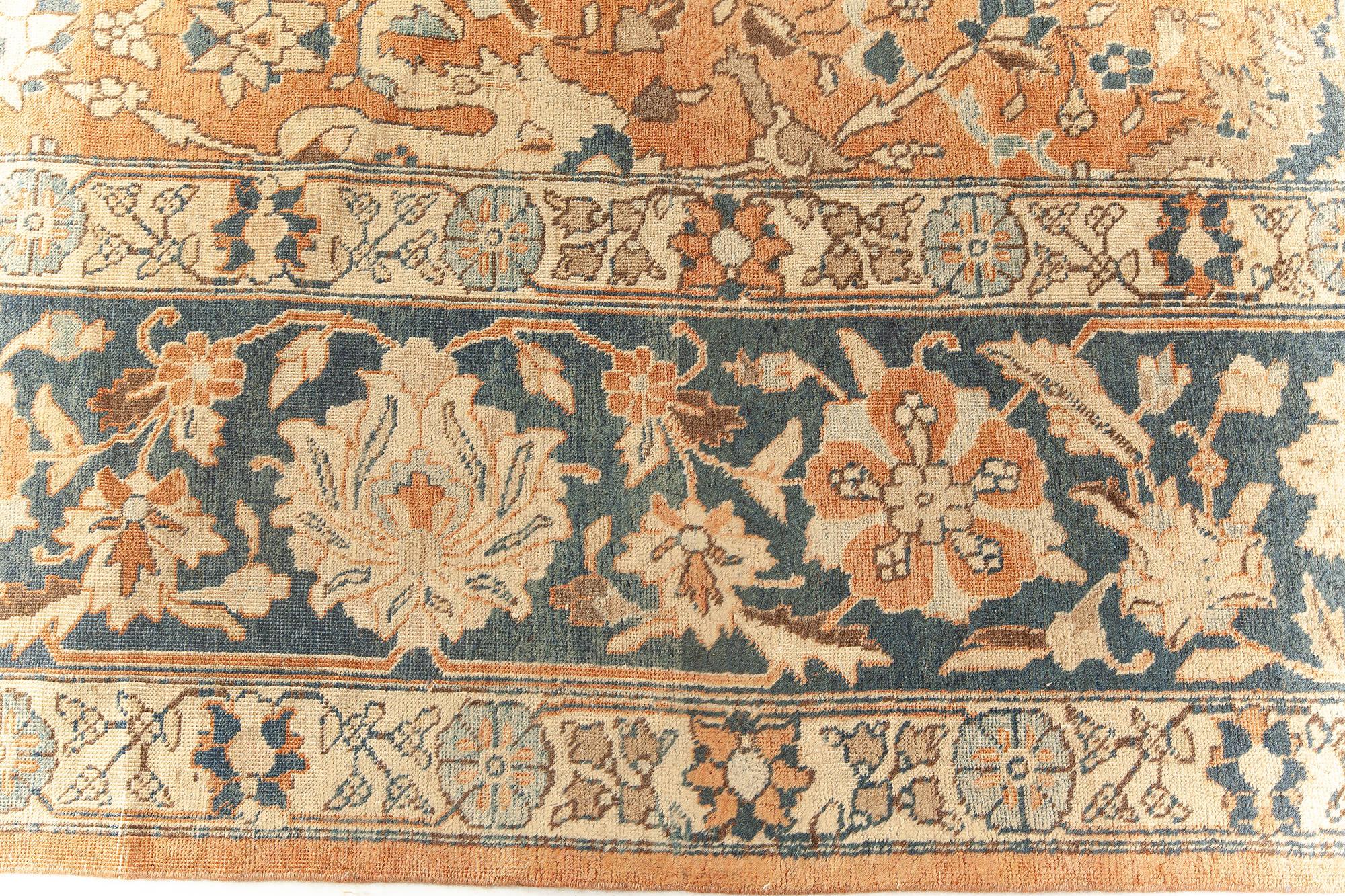 Hand-Woven Antique Persian Tabriz Botanic Handmade Wool Rug For Sale