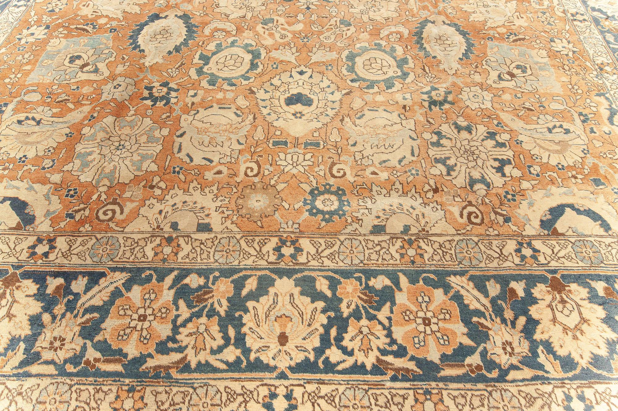 20th Century Antique Persian Tabriz Botanic Handmade Wool Rug For Sale