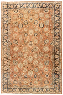 Antique Persian Tabriz Botanic Handmade Wool Rug