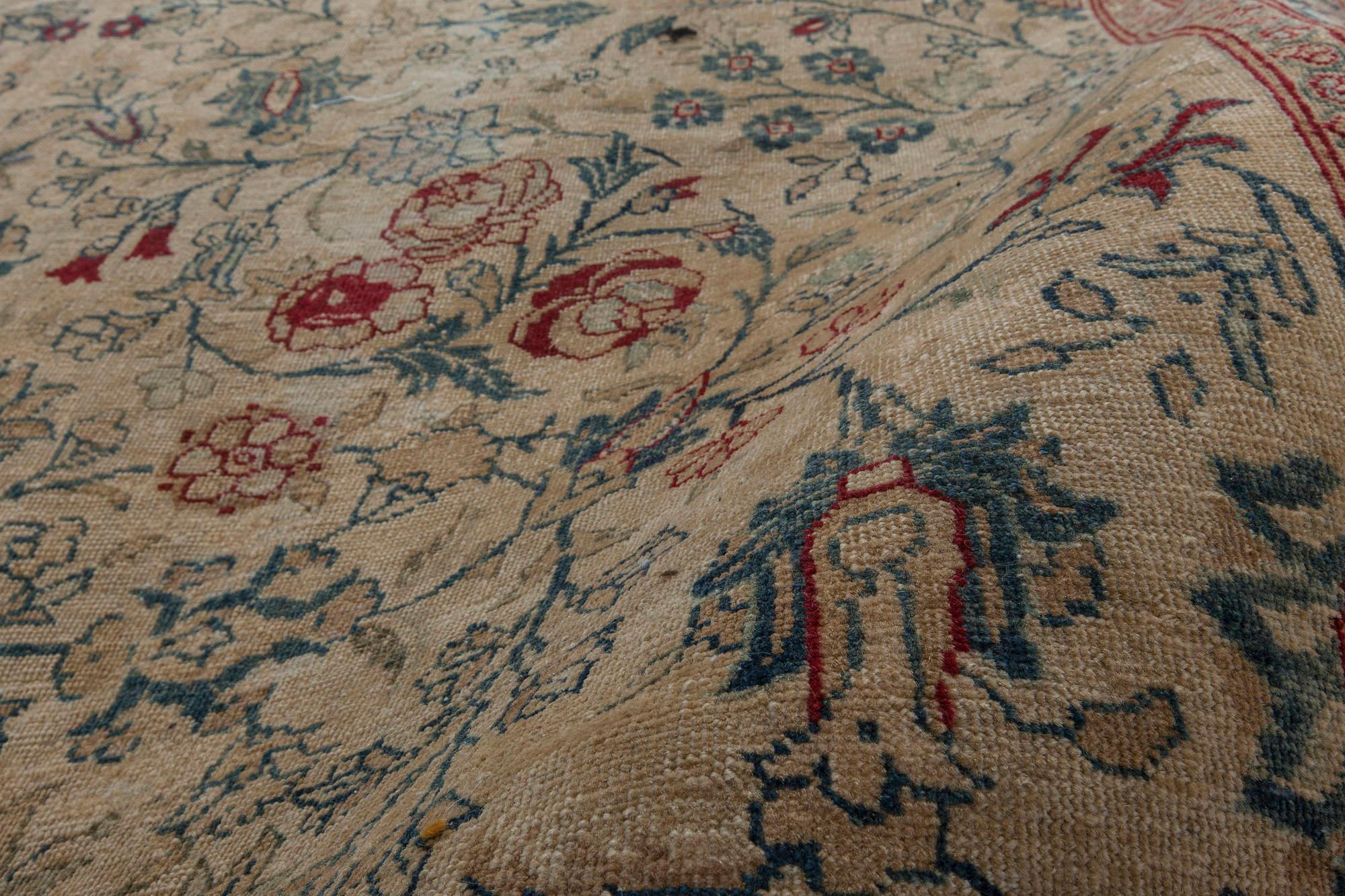 Antiker persischer Botanischer Wollteppich Tabriz Handgefertigt
Größe: 12'5