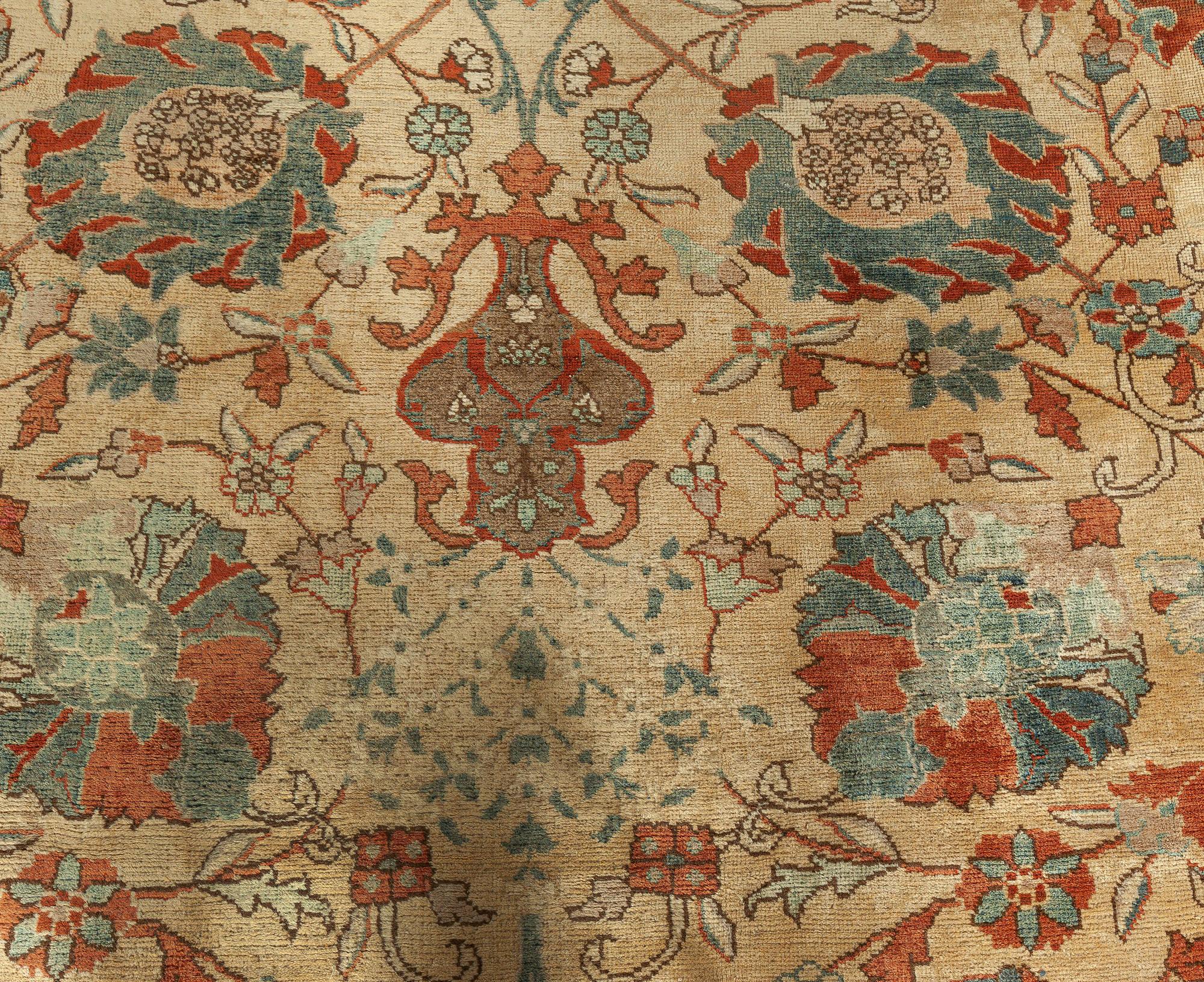 Antique Persian Tabriz Botanic Handmade Wool Rug
Size: 11'10