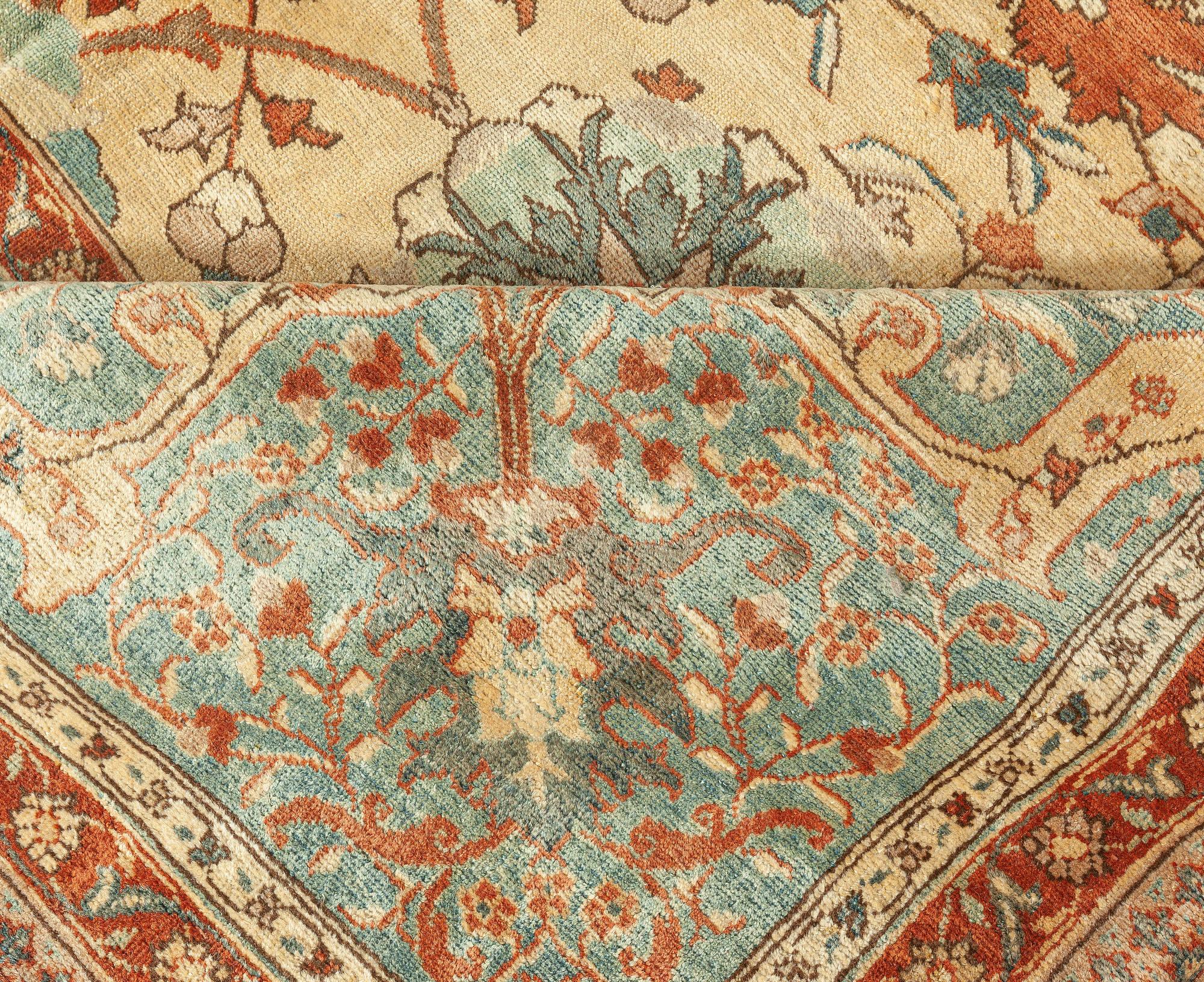 Hand-Woven Antique Persian Tabriz Botanic Handmade Wool Rug For Sale