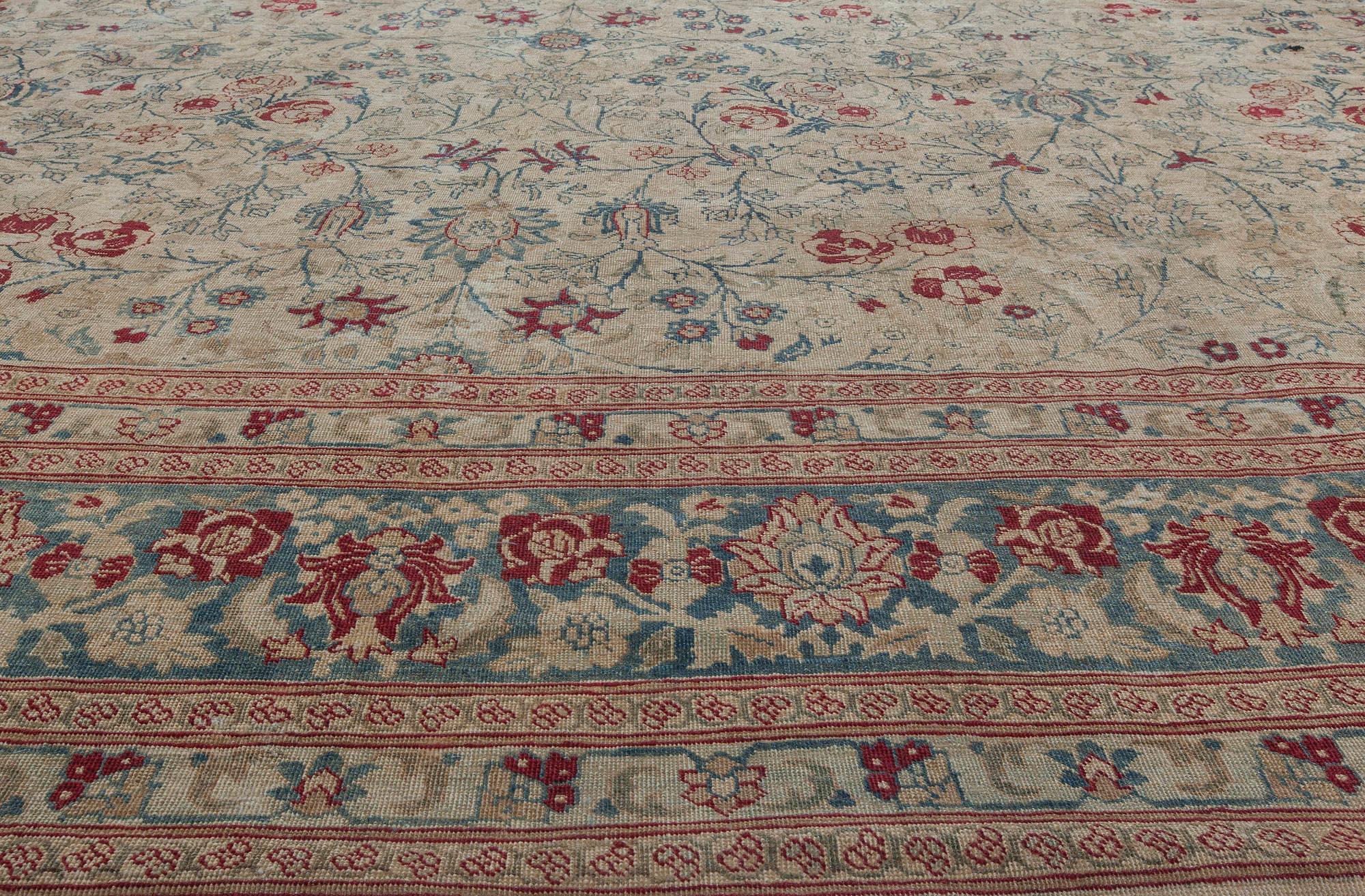 20th Century Antique Persian Tabriz Botanic Handmade Wool Rug For Sale