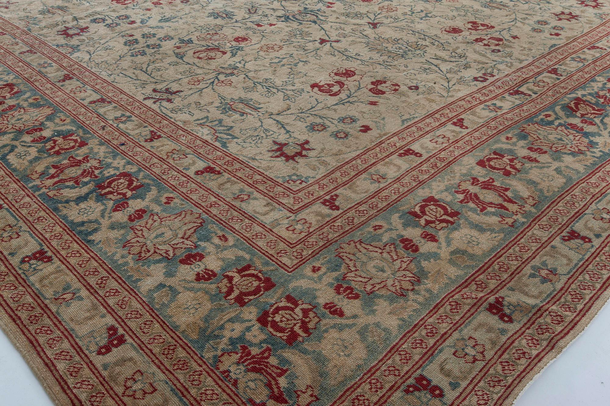 Antique Persian Tabriz Botanic Handmade Wool Rug For Sale 1