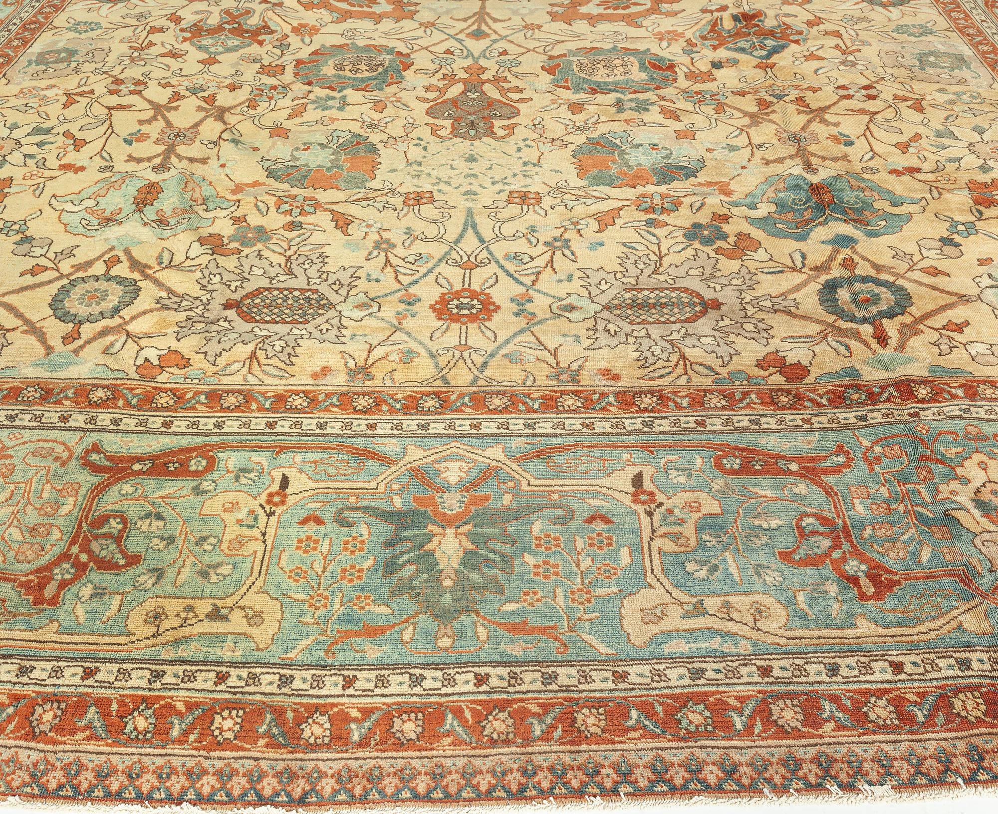 Antique Persian Tabriz Botanic Handmade Wool Rug For Sale 1