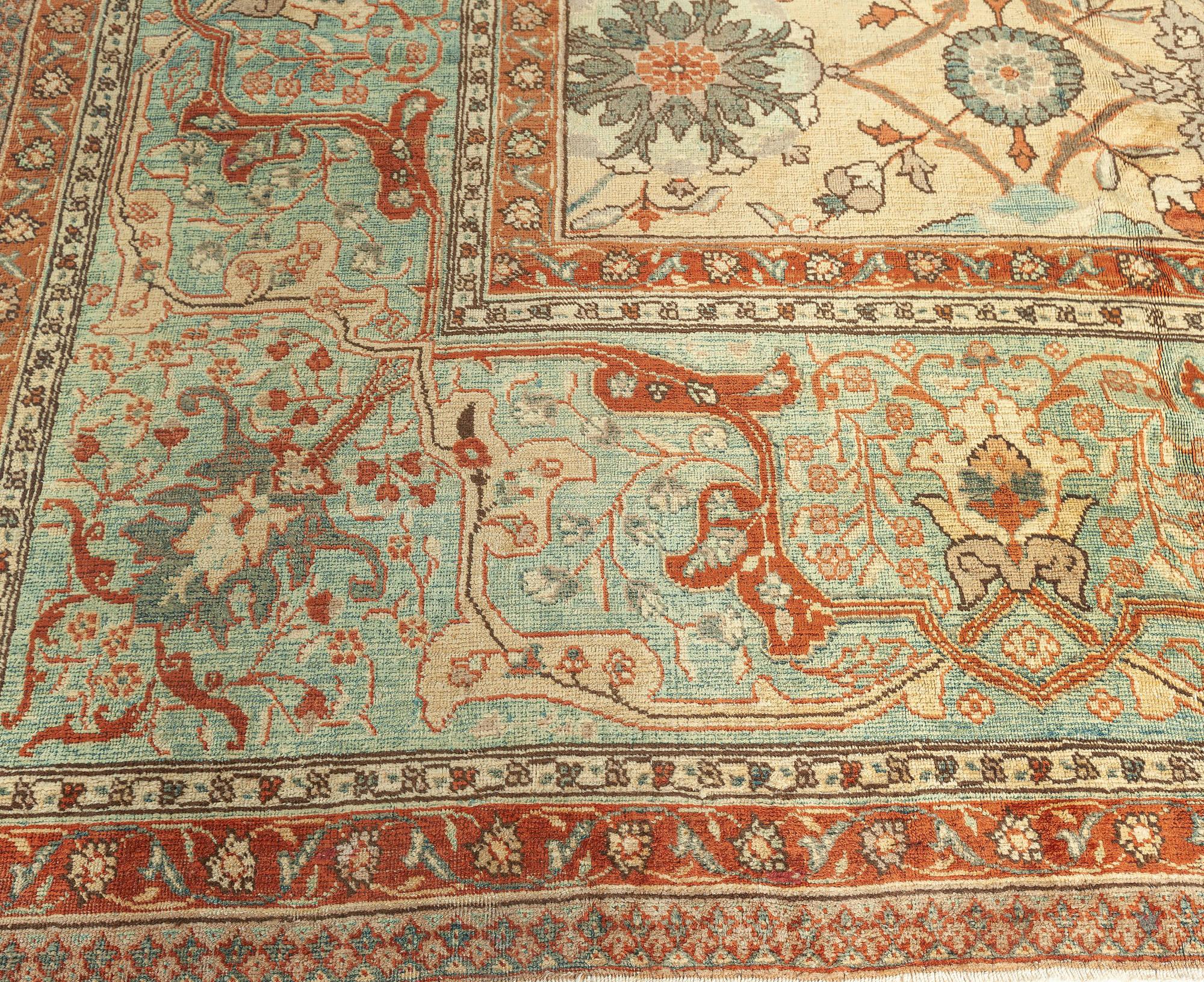 Antique Persian Tabriz Botanic Handmade Wool Rug For Sale 2