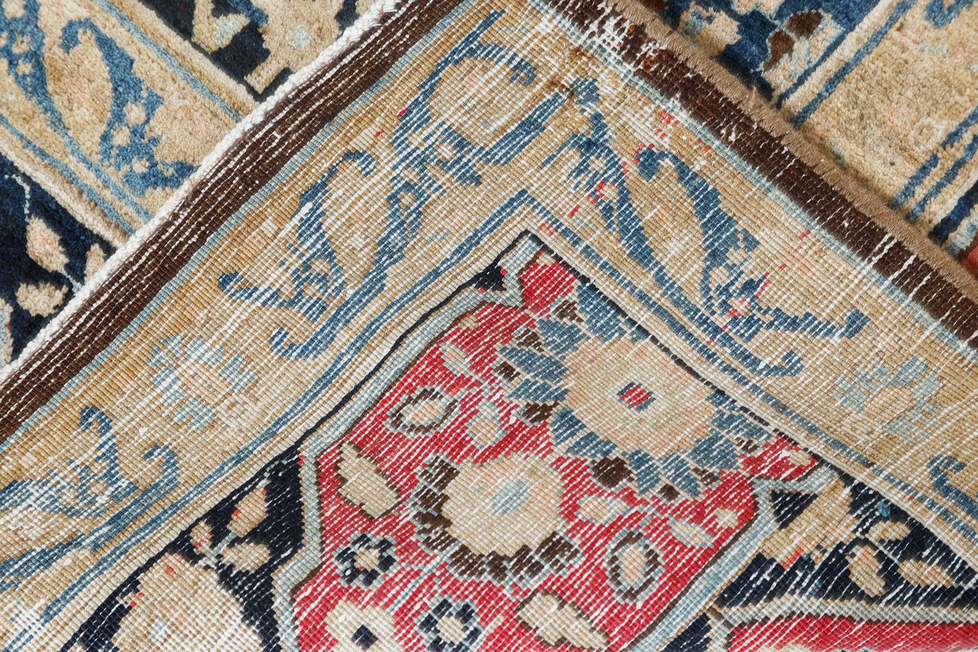 Antique Persian Tabriz Botanic Handmade Wool Rug For Sale 3