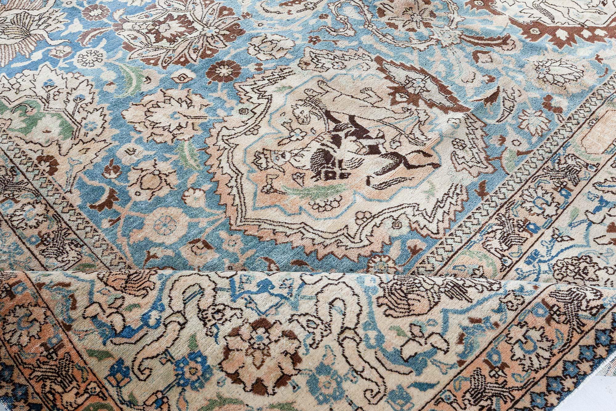 Antique Persian Tabriz Botanic Handwoven Wool Rug In Good Condition For Sale In New York, NY
