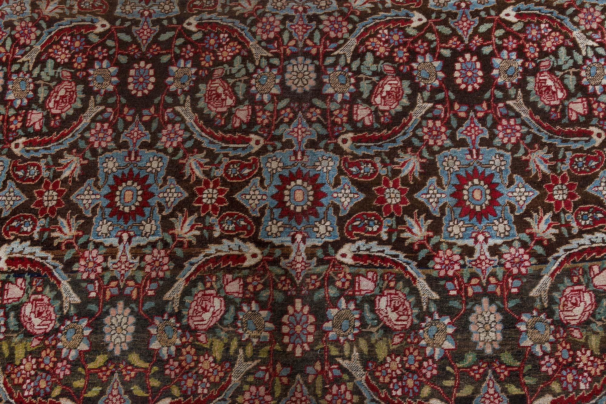 Hand-Knotted Antique Persian Tabriz Botanic Handmade Wool Rug  For Sale